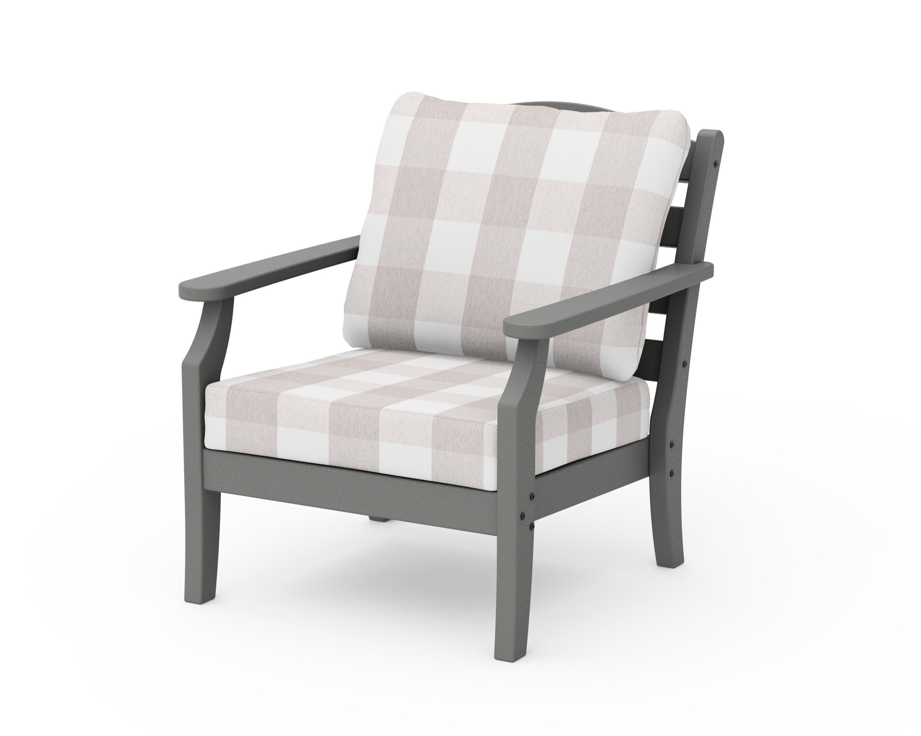 Savannah Deep Seating Chair in Slate Grey / Buffalo Plaid Dune Burlap