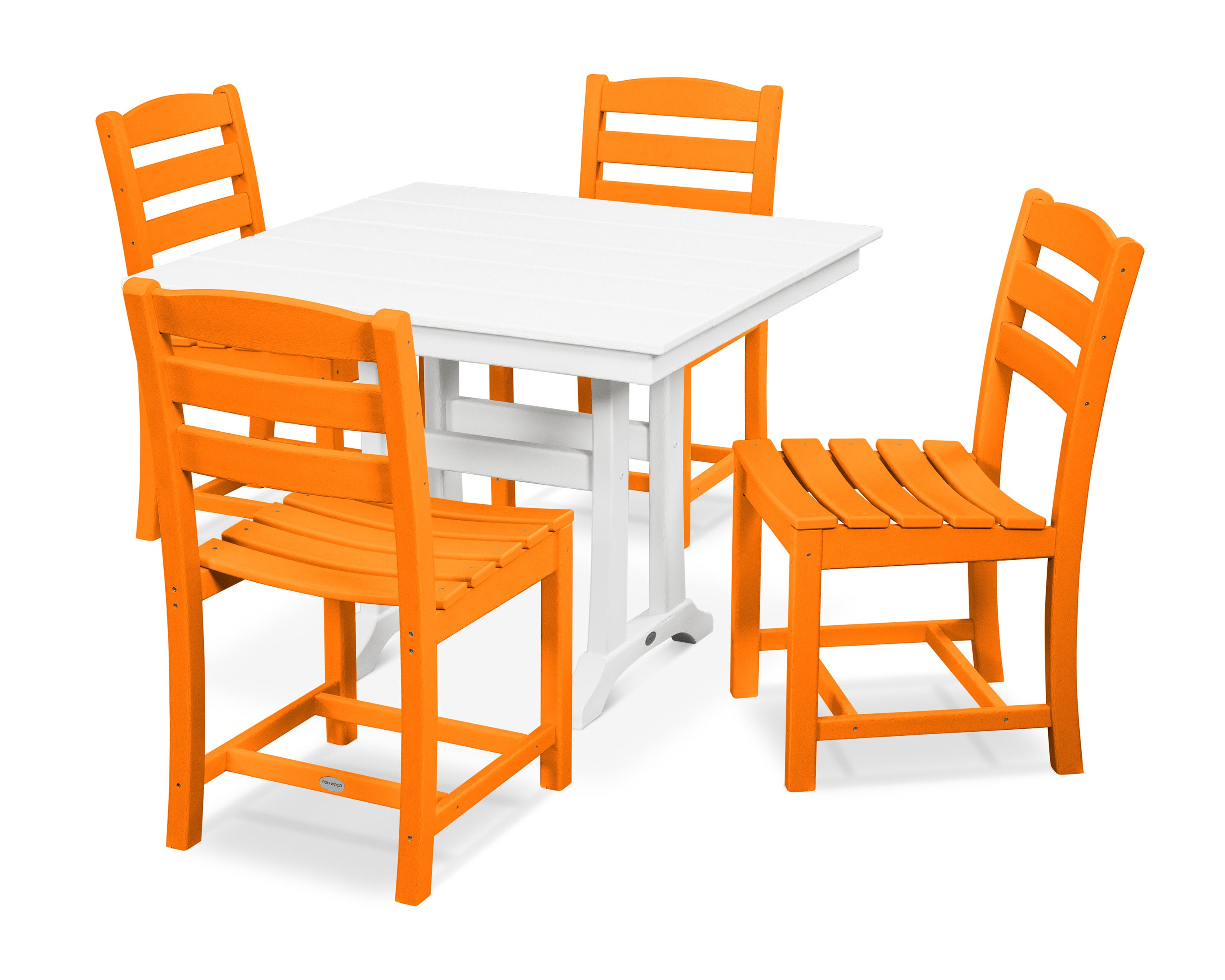 La Casa Caf 5-Piece Farmhouse Trestle Side Chair Dining Set in Tangerine / White