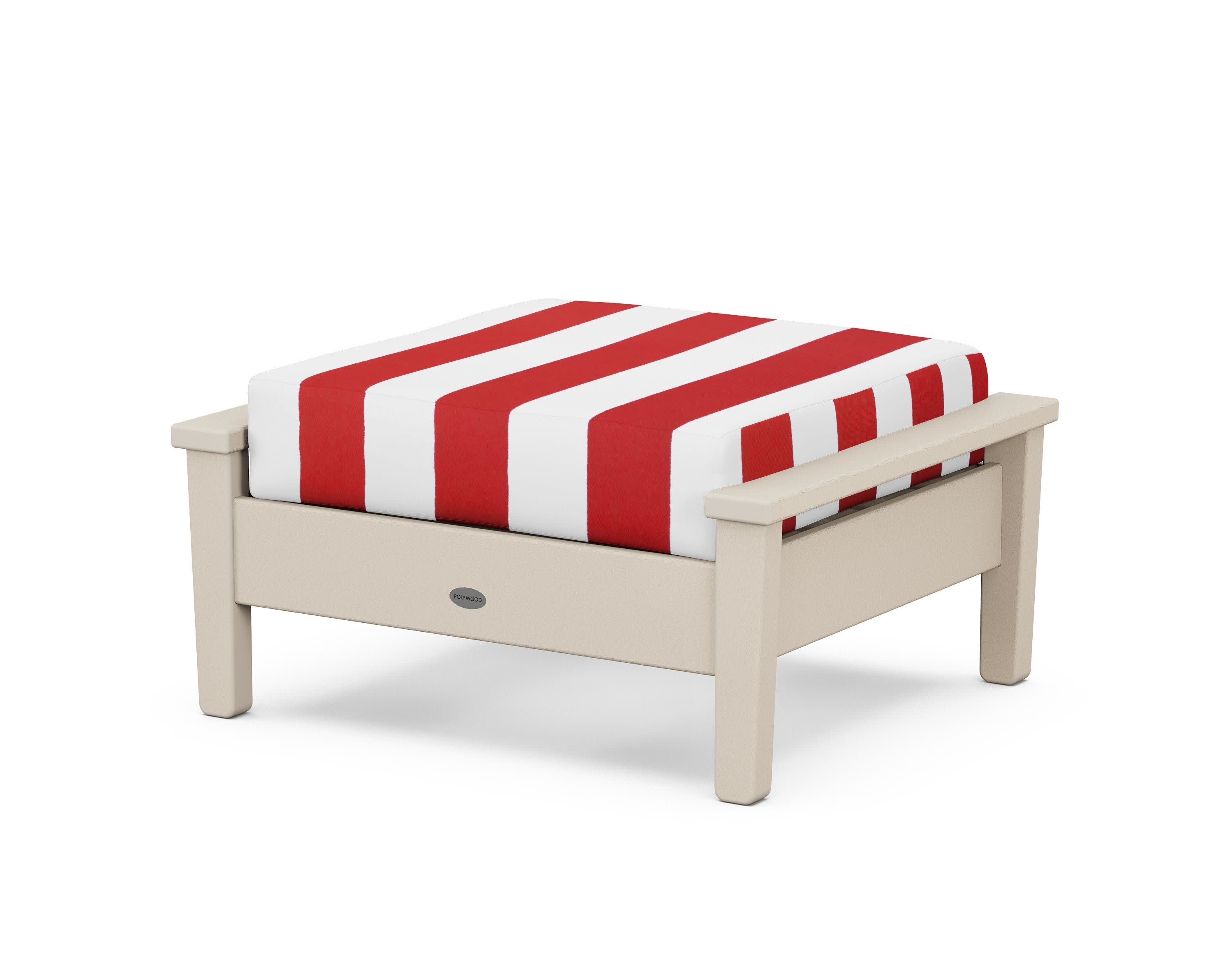 Prescott Deep Seating Ottoman in Sand / Cabana Stripe Crimson