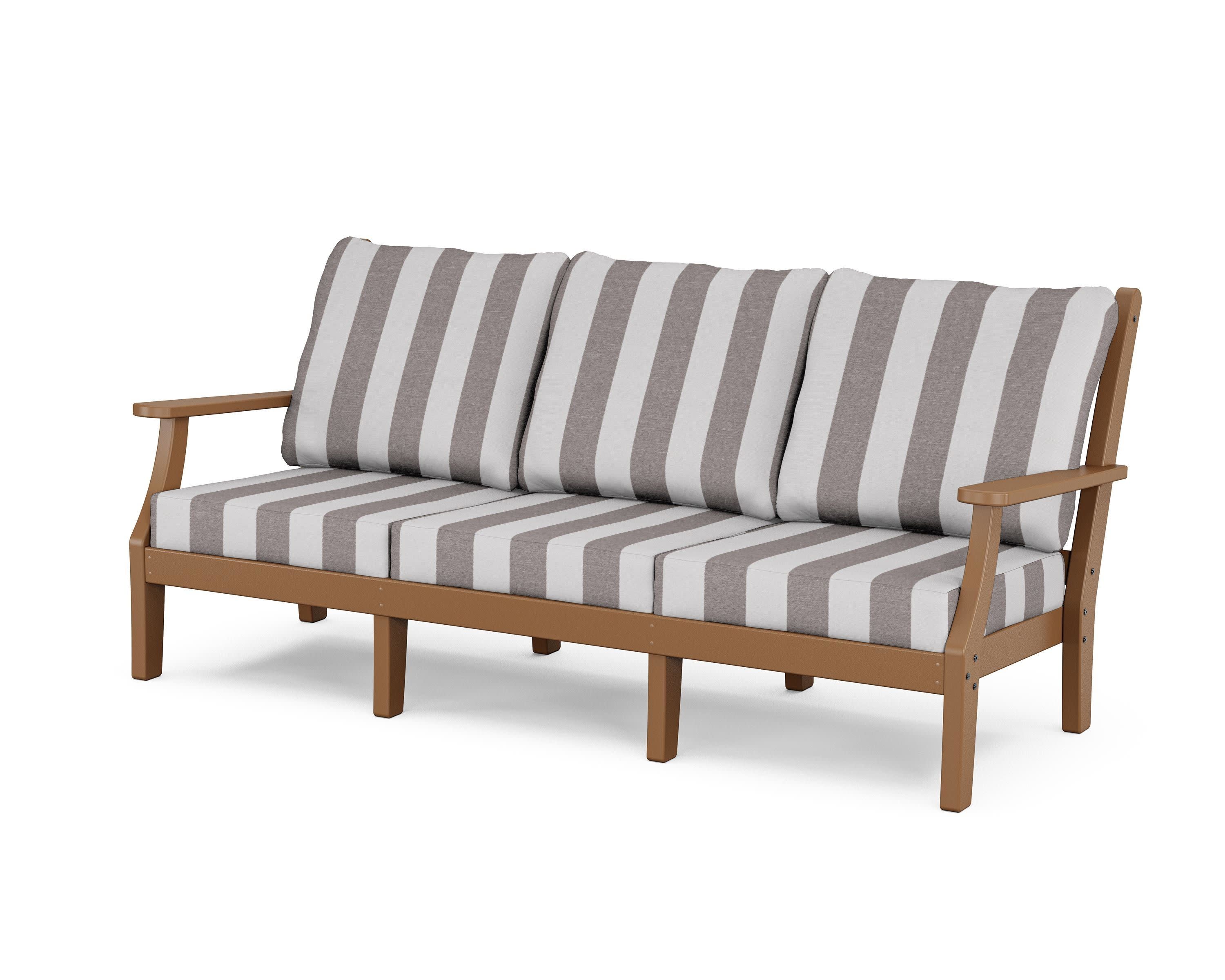 Wovendale Deep Seating Sofa in Teak / Cabana Stripe Grey Mist