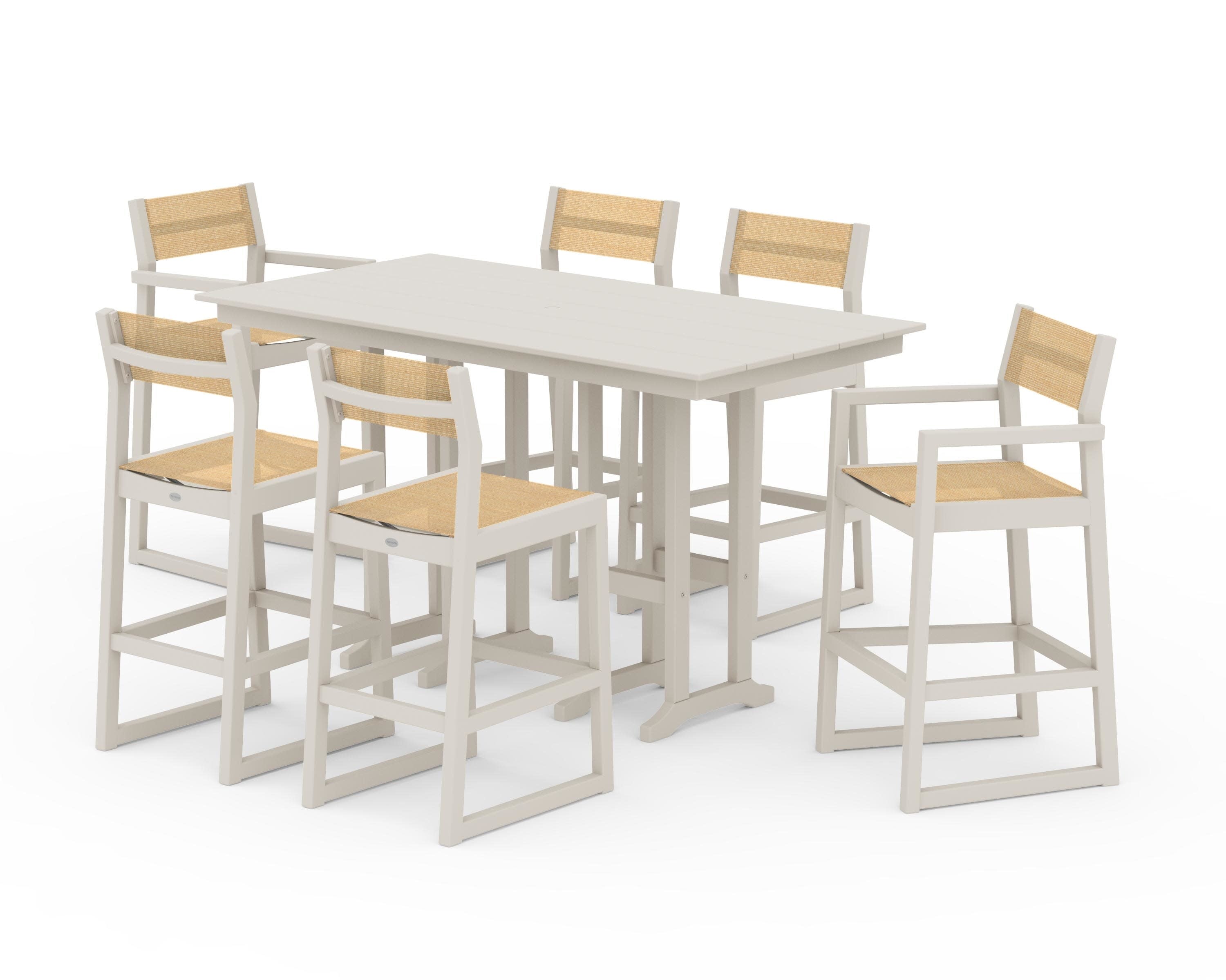 EDGE Sling 7-Piece Farmhouse Bar Set in Sand / Dupioni Apricot Sling