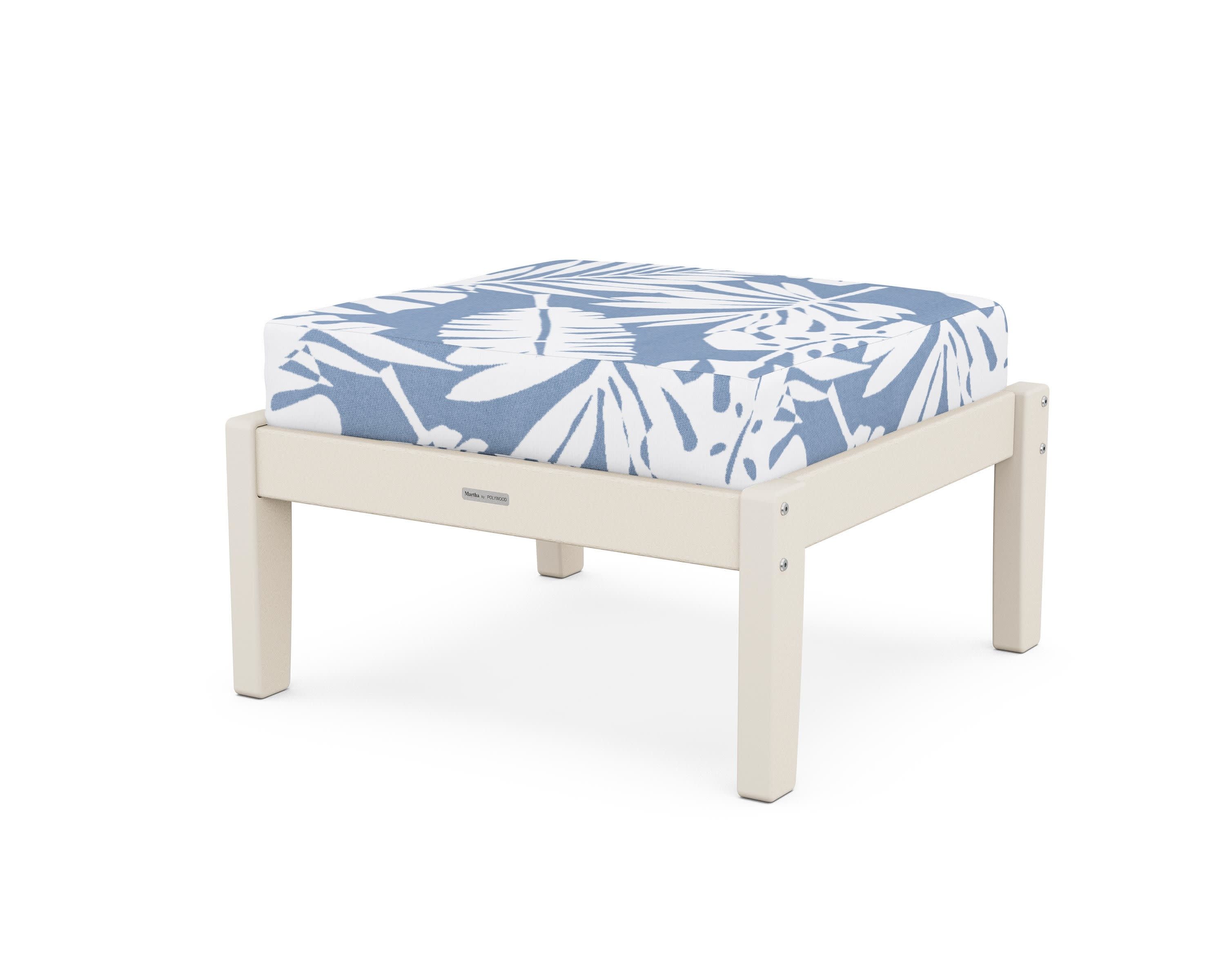 Chinoiserie Deep Seating Ottoman in Sand / Leaf Sky Blue