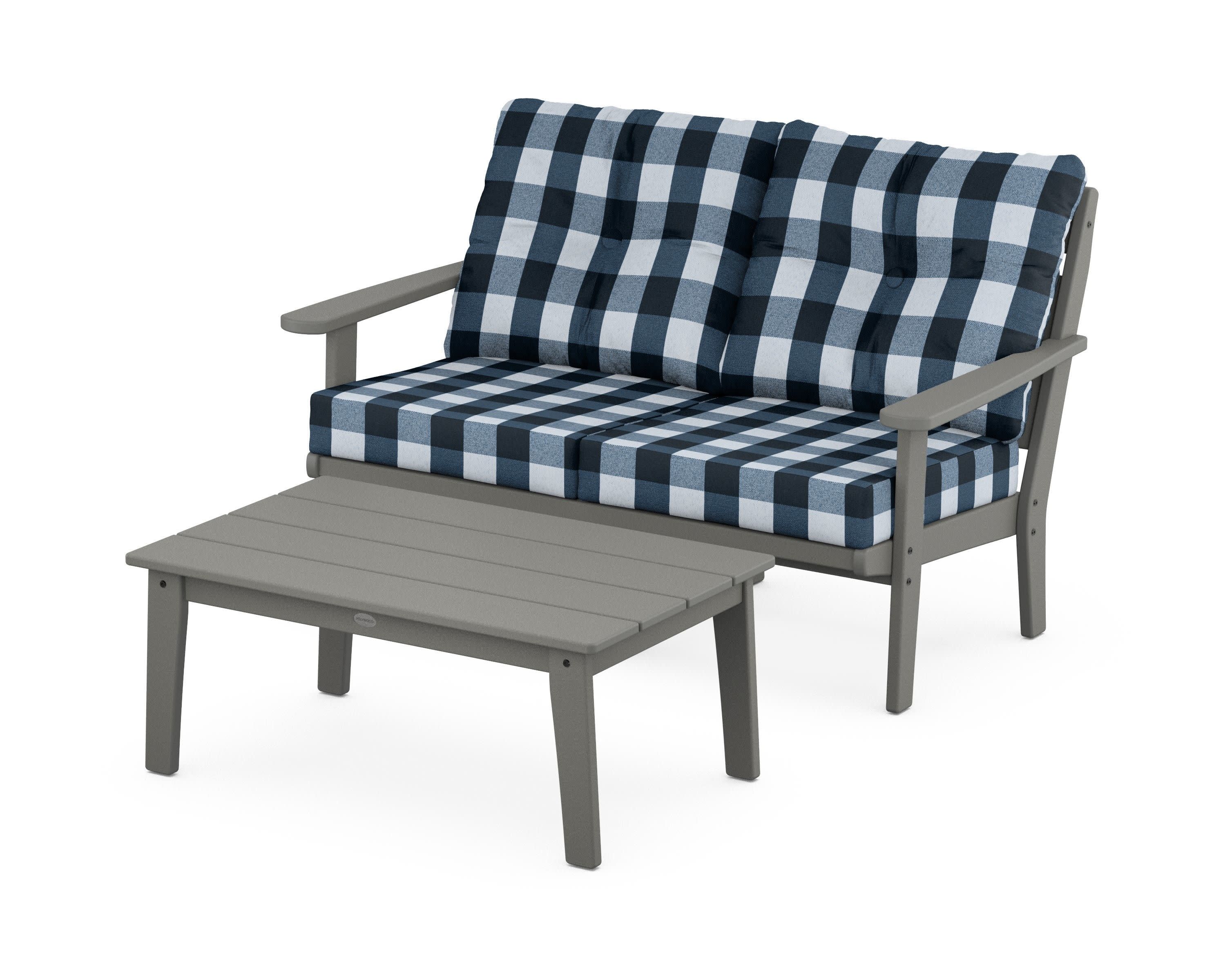 Lakeside 2-Piece Lounge Loveseat Set in Slate Grey / Buffalo Plaid Marine Indigo