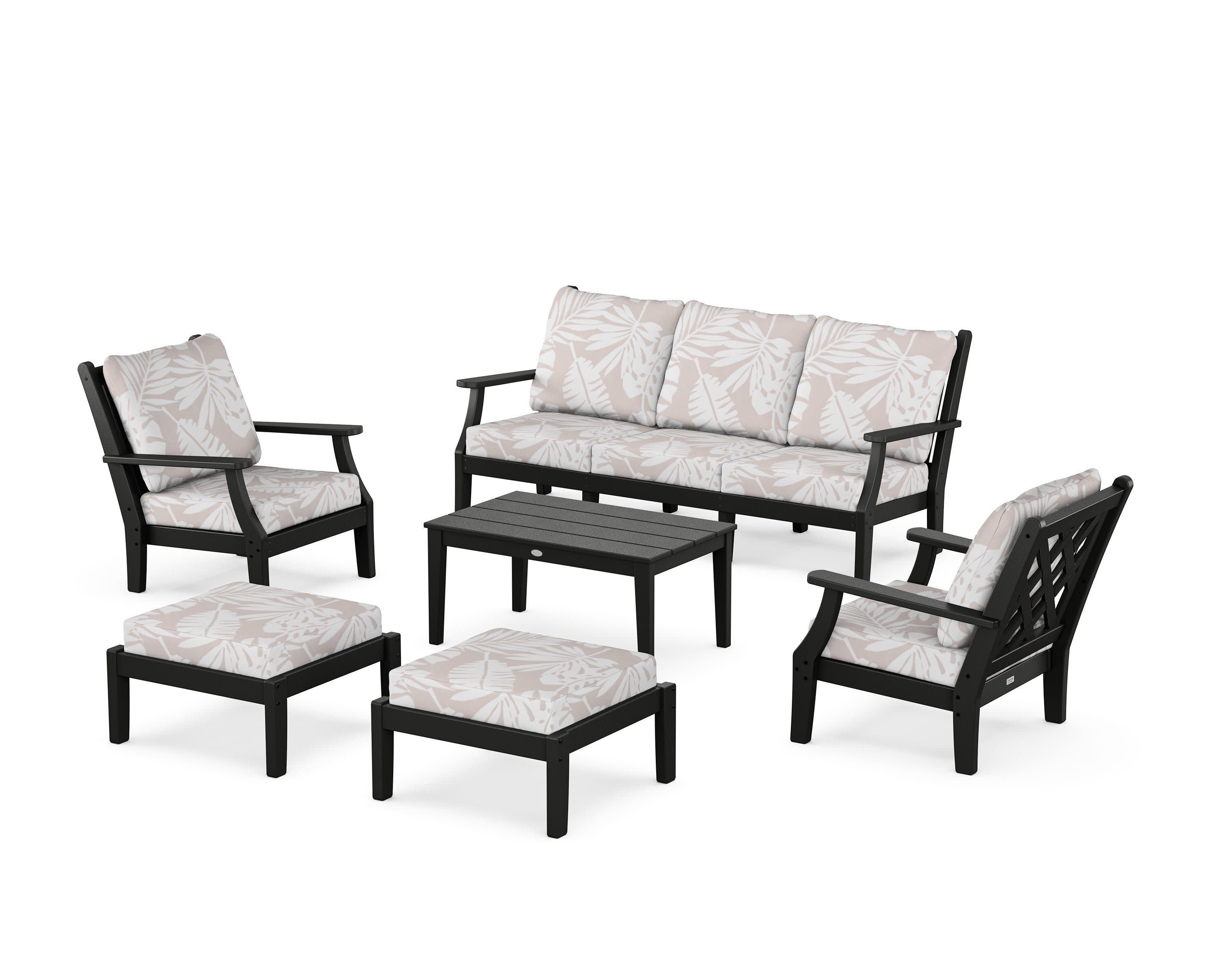 Wovendale 6-Piece Lounge Sofa Set in Black / Leaf Dune Burlap