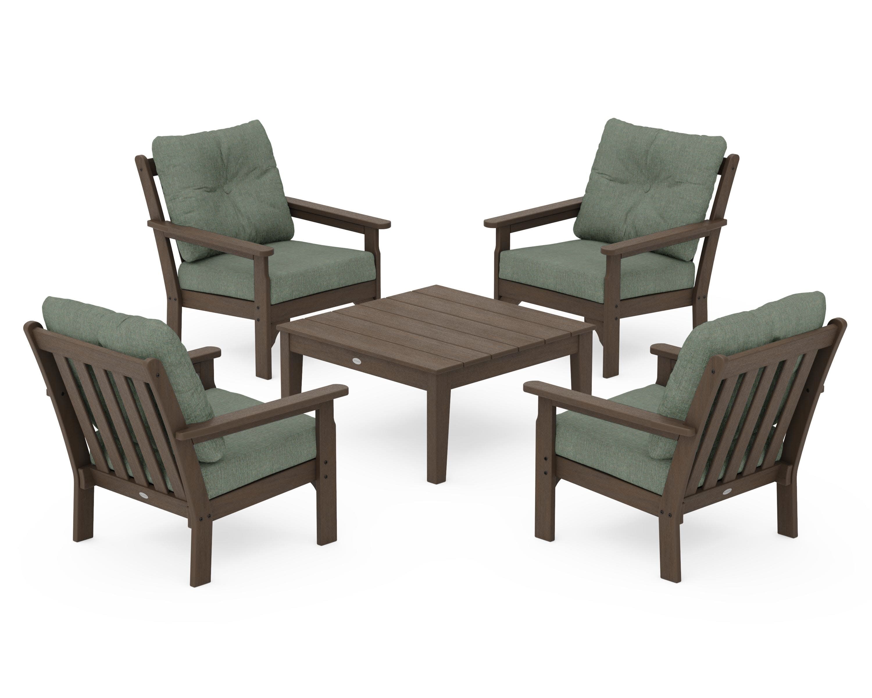 Vineyard 5-Piece Deep Seating Conversation Set in Kona / Cast Sage
