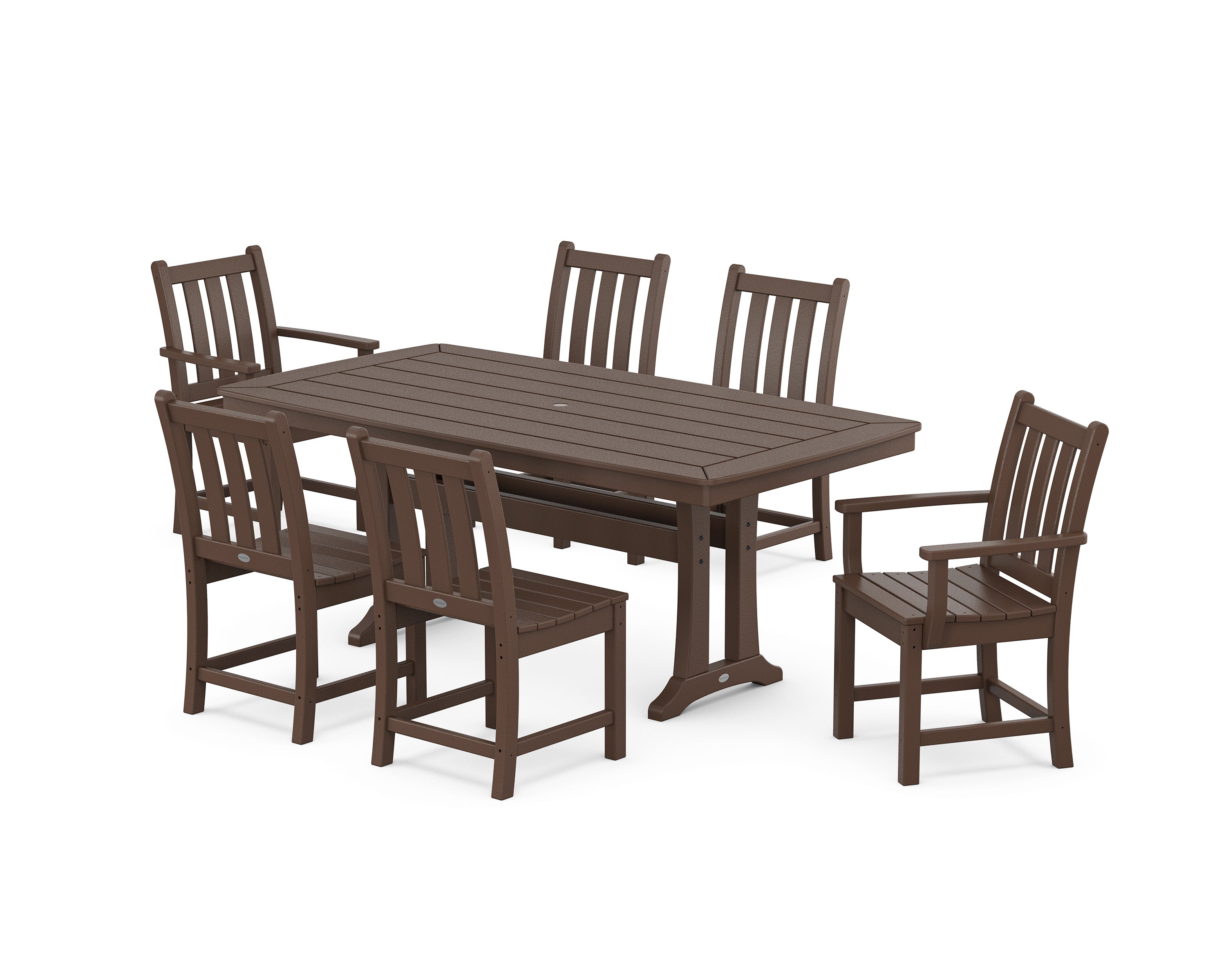 Traditional Garden 7-Piece Dining Set with Trestle Legs in Mahogany