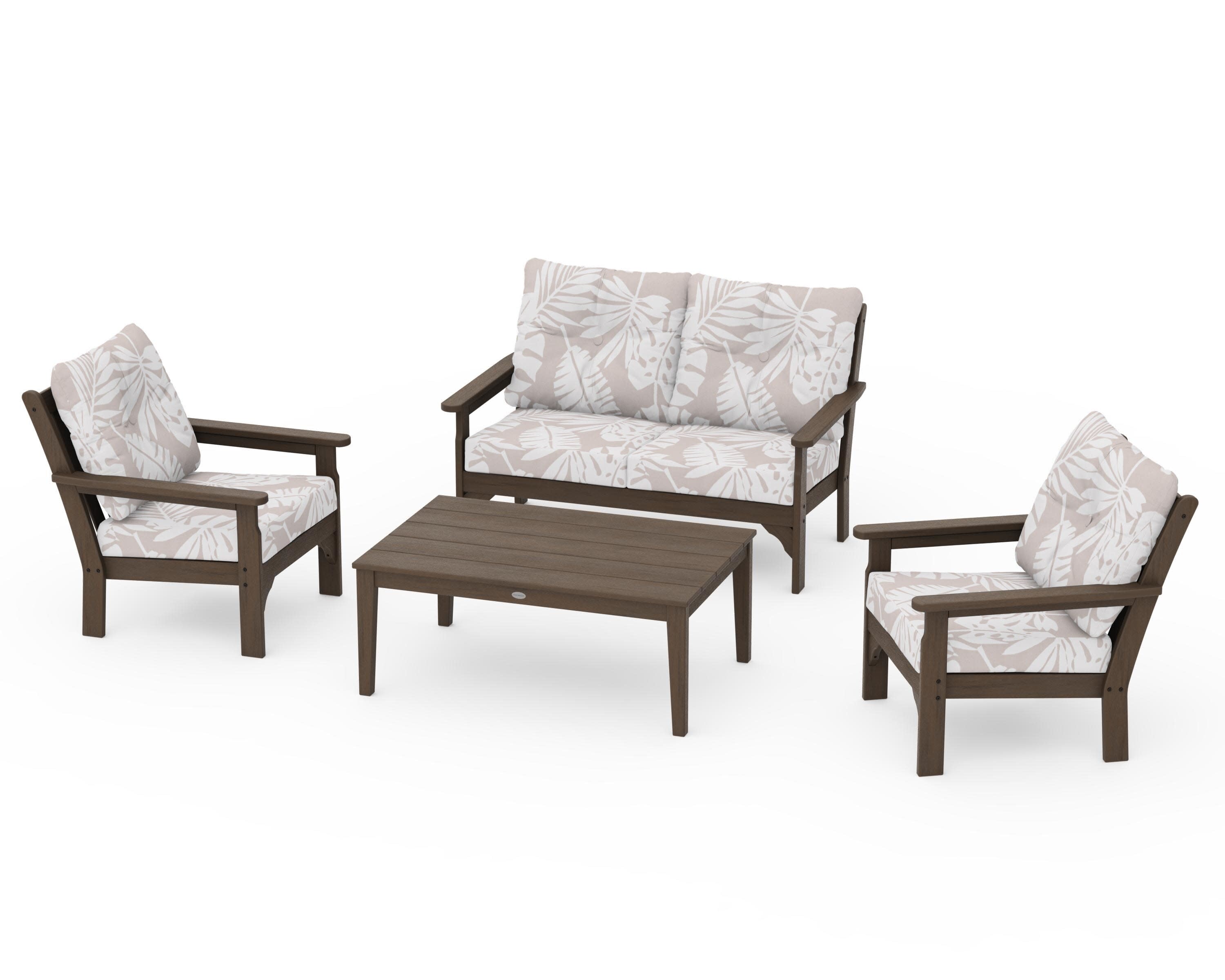 Vineyard 4-Piece Deep Seating Set in Kona / Leaf Dune Burlap