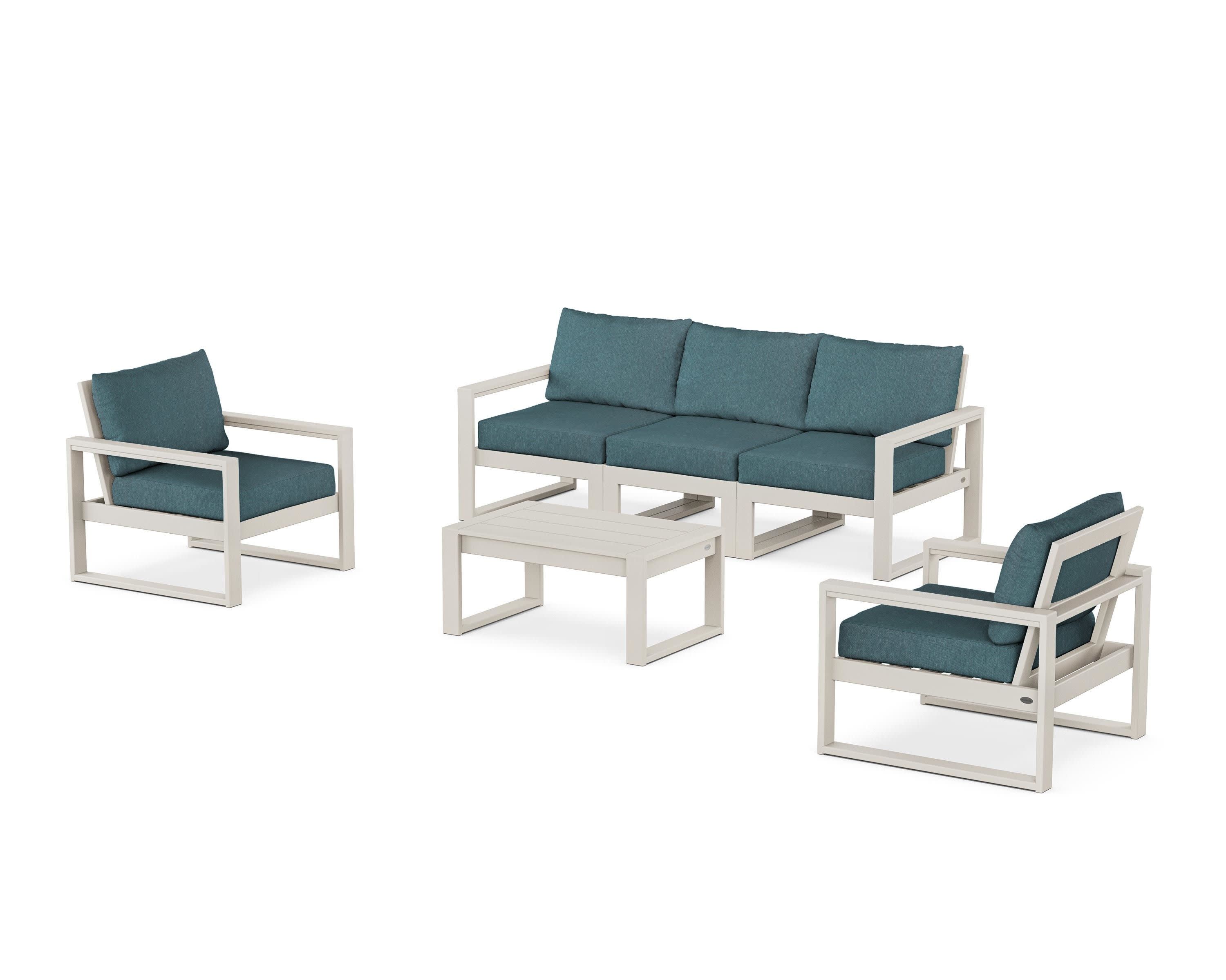 EDGE Sectional 4-Piece Deep Seating Set with Sofa in Sand / Ocean Teal