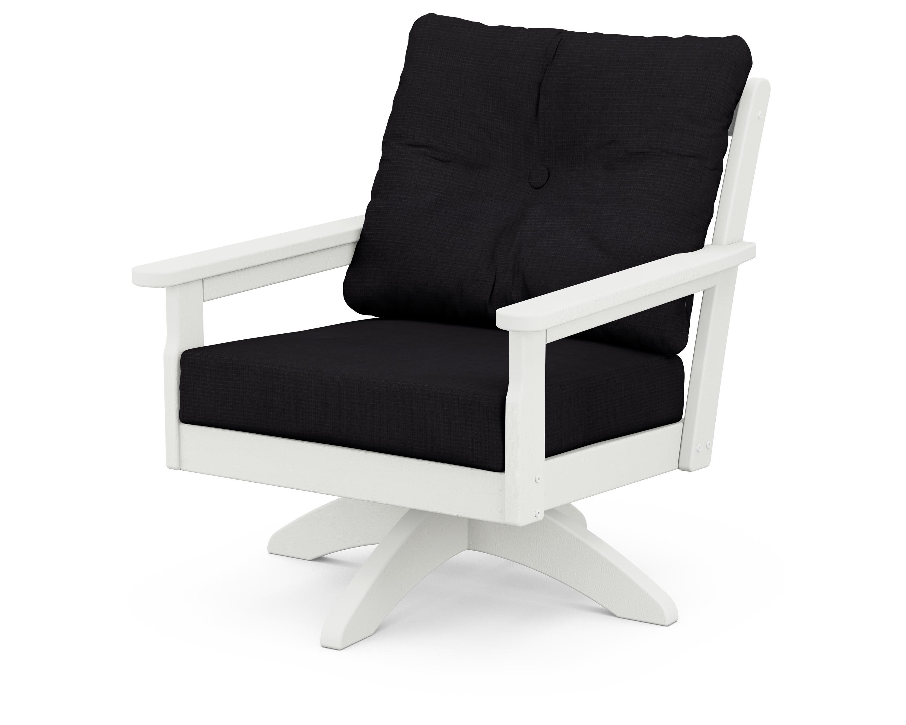 Vineyard Deep Seating Swivel Chair in Vintage White / Midnight Linen