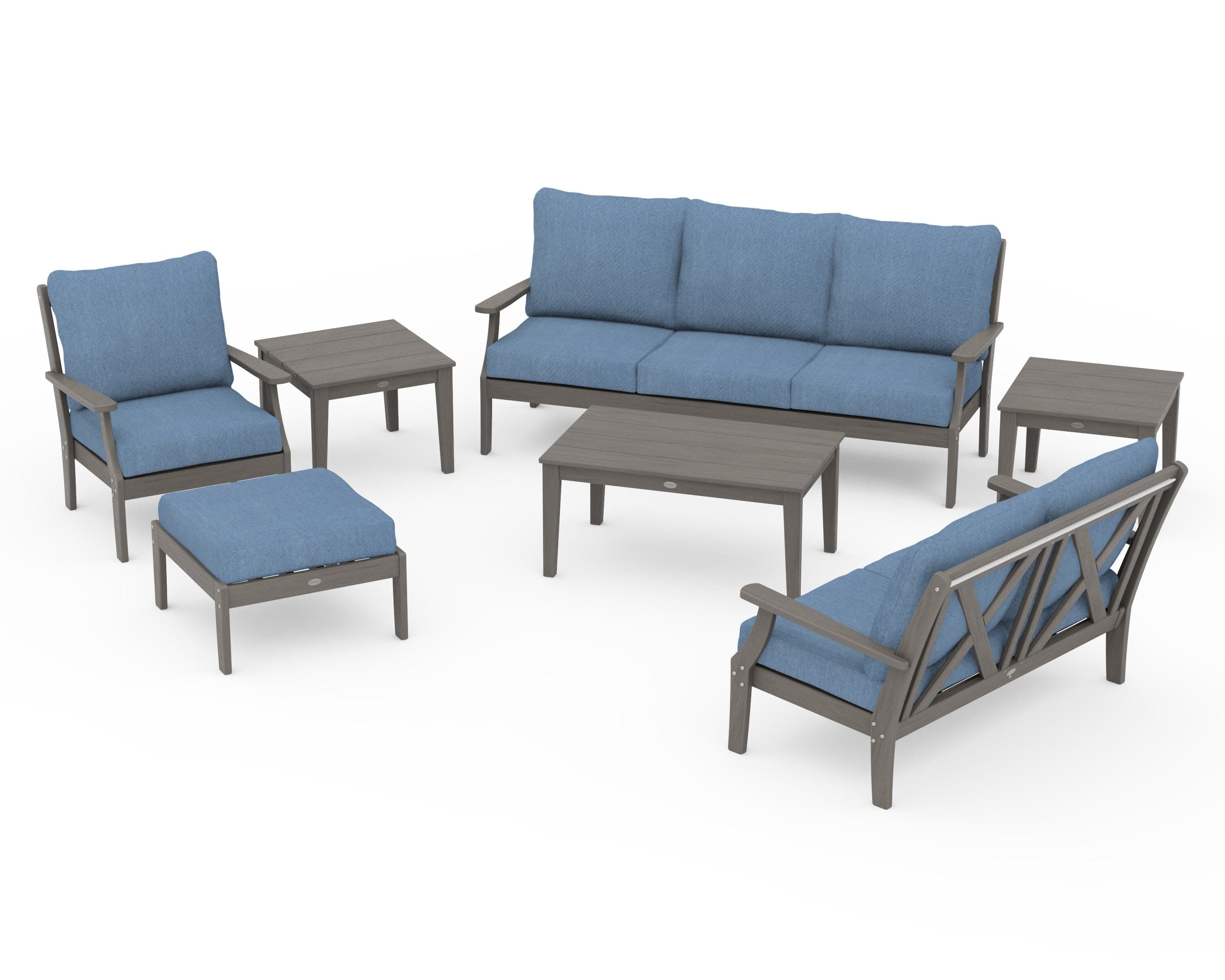 Braxton 7-Piece Deep Seating Set in Driftwood / Sky Blue