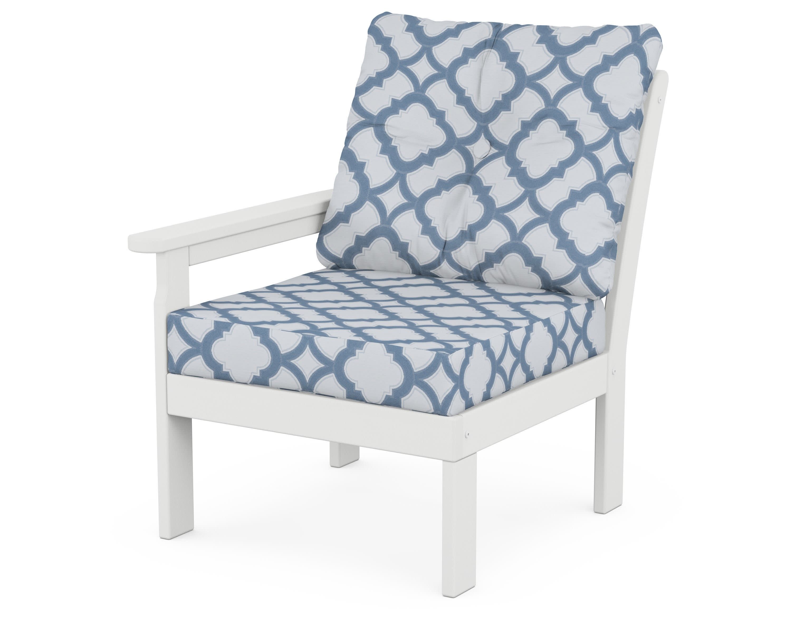 Vineyard Modular Left Arm Chair in White / Trellis Sky Blue