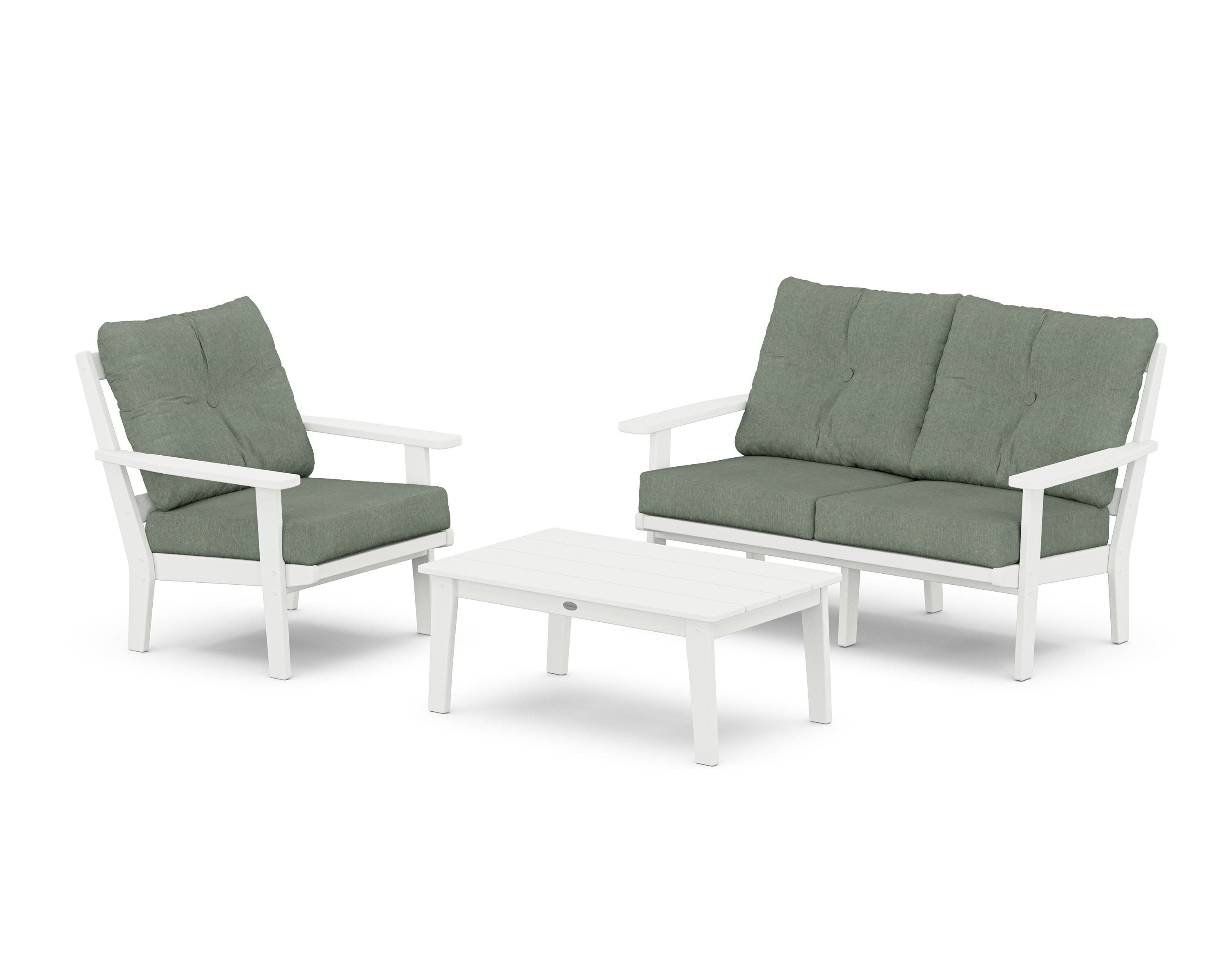 Oxford 3-Piece Deep Seating Set with Loveseat in White / Cast Sage