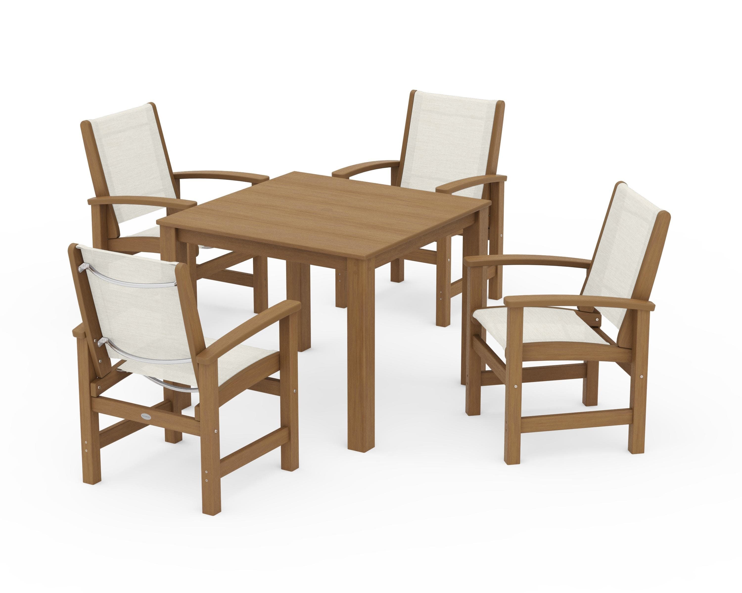 Coastal 5-Piece Parsons Dining Set in Natural / Parchment Sling