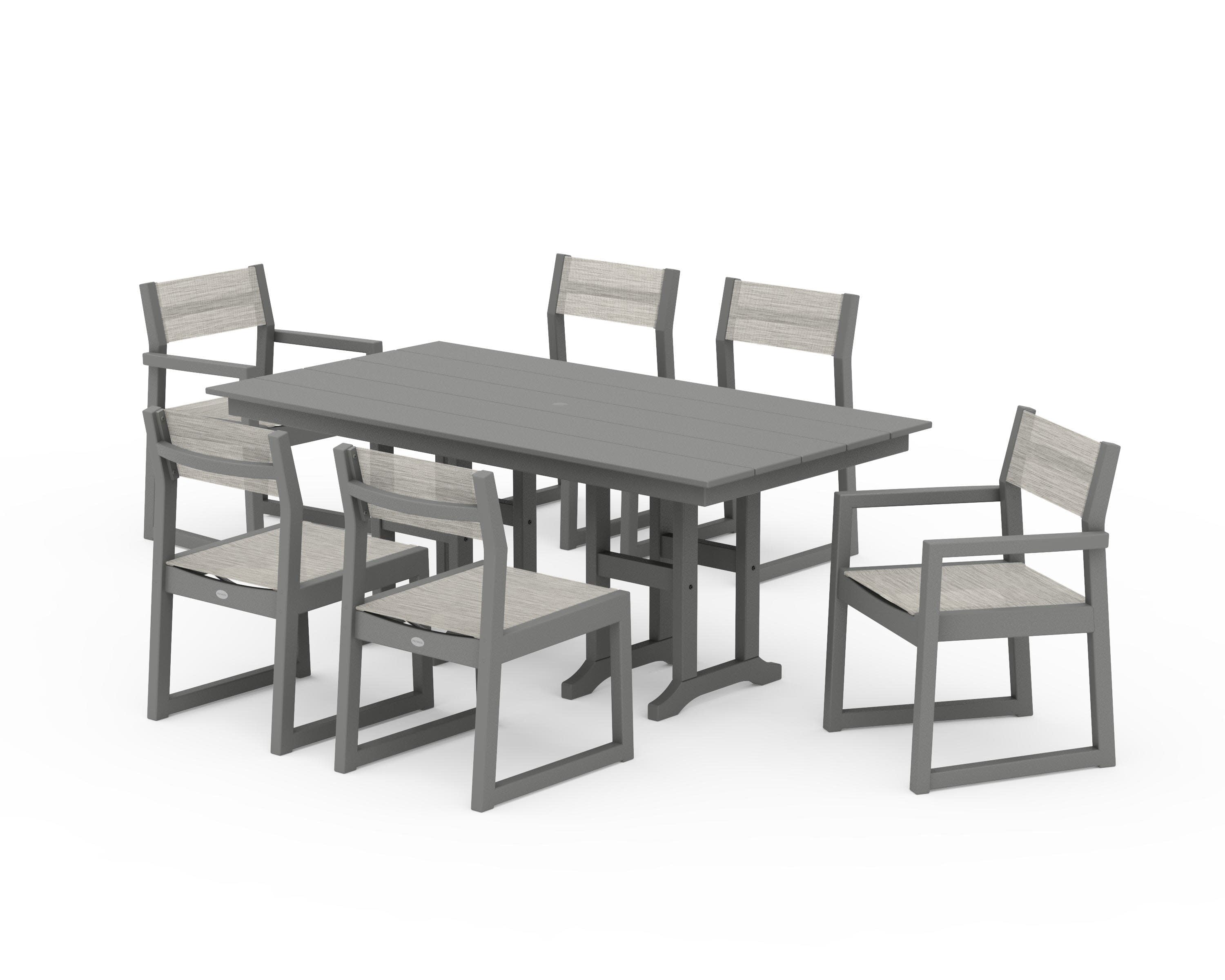 EDGE Sling 7-Piece Farmhouse Dining Set in Slate Grey / Birch Sling
