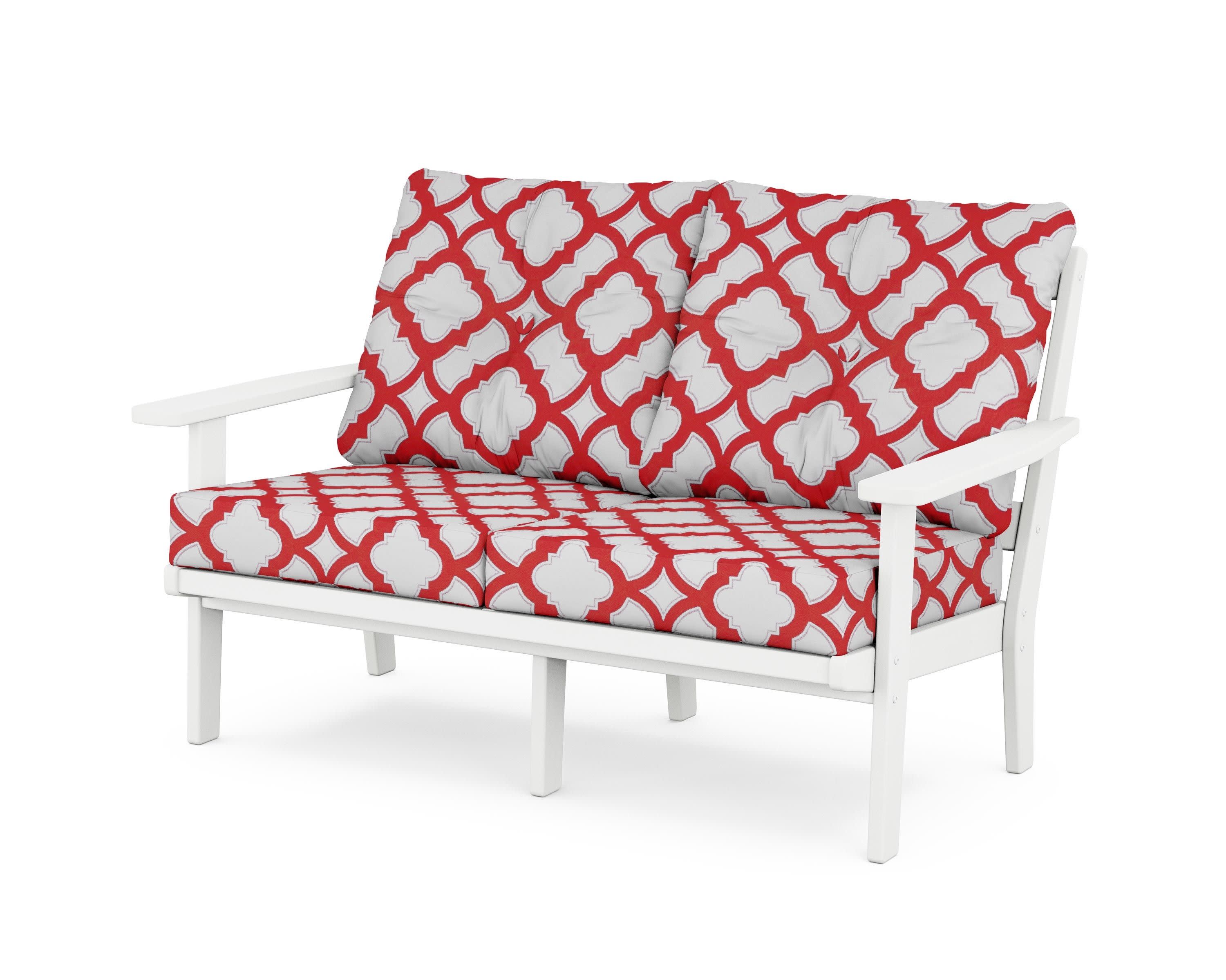 Oxford Deep SeatingLoveseat in White / Trellis Crimson