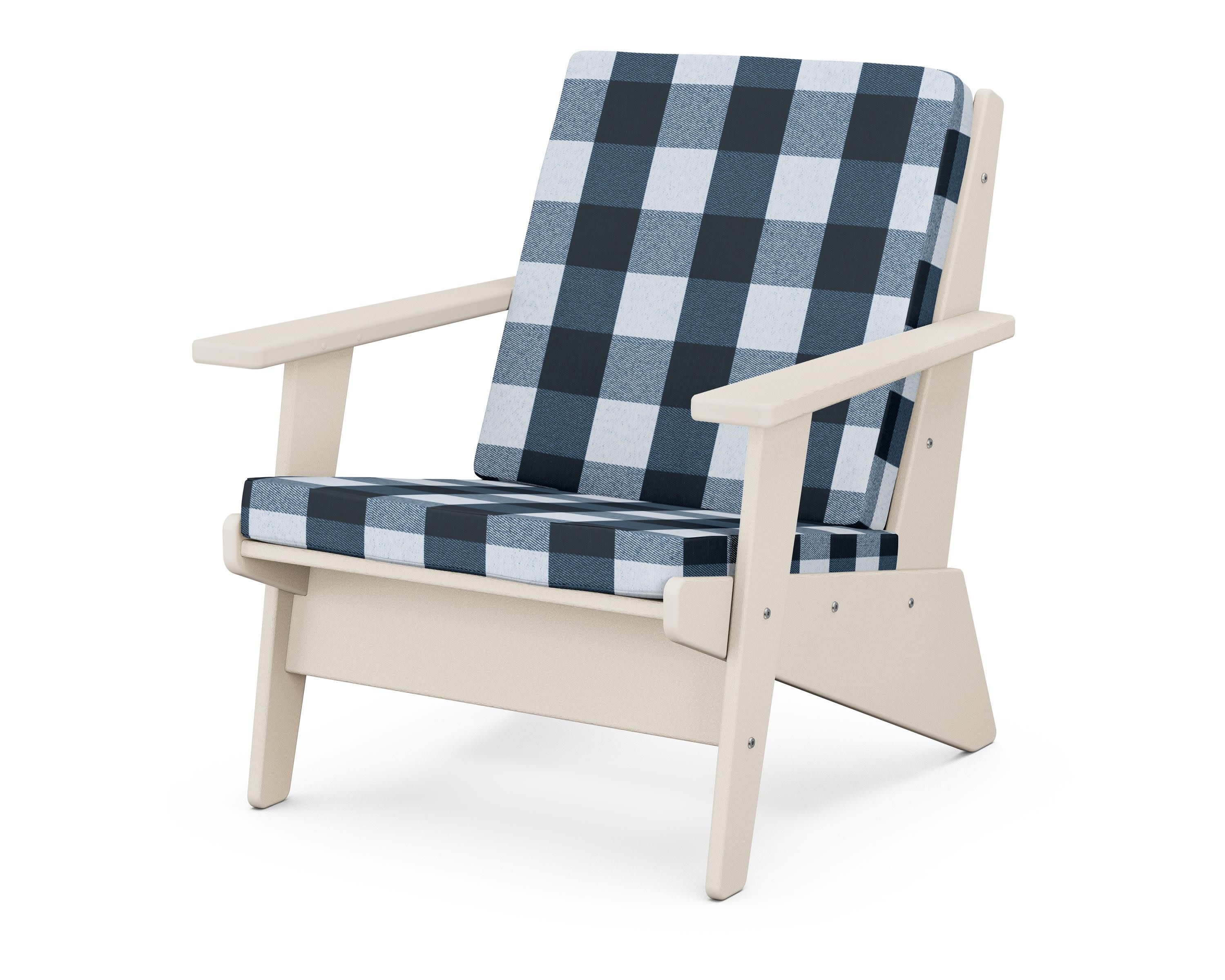 Riviera Modern Lounge Chair in Sand / Buffalo Plaid Marine Indigo
