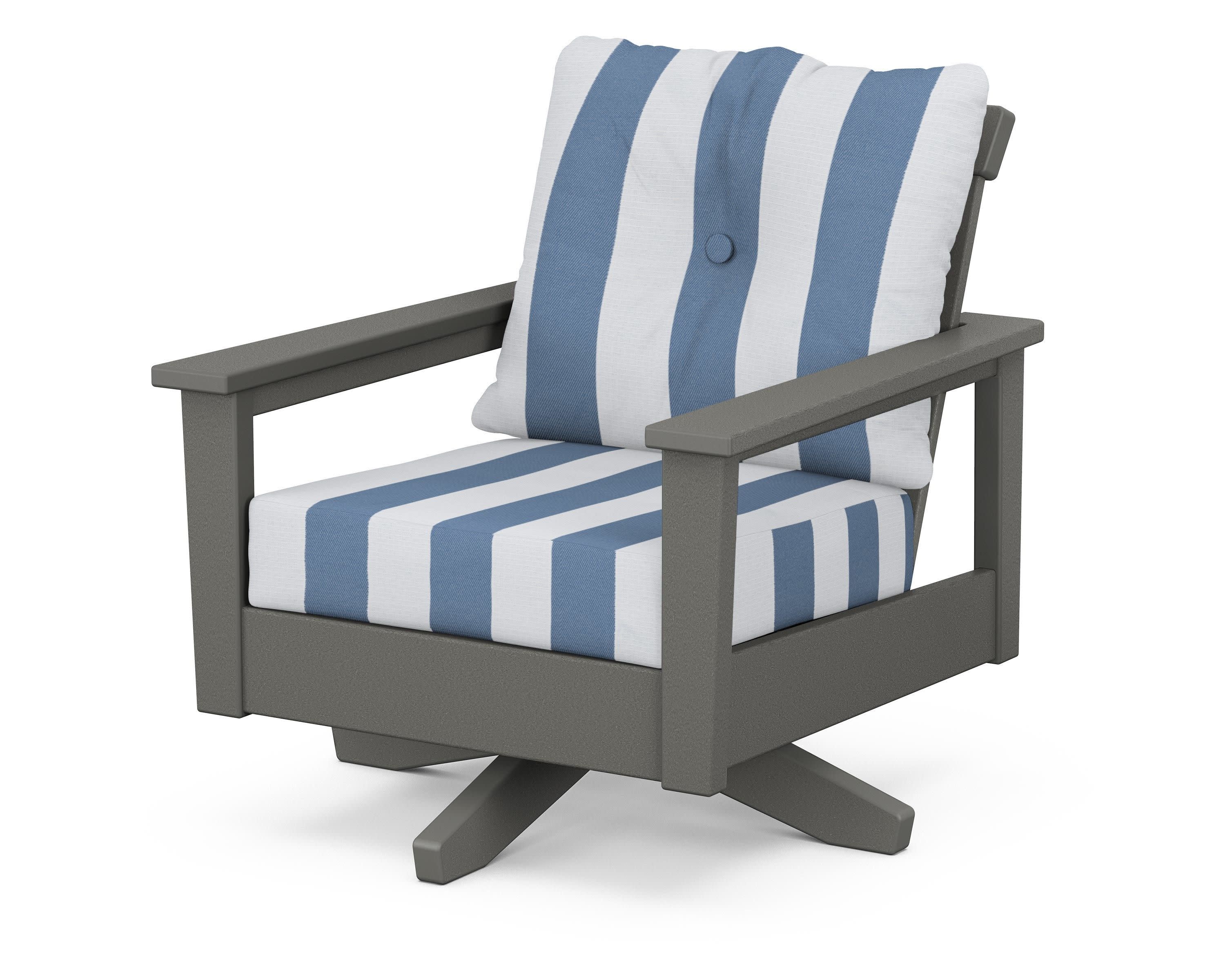 Prescott Deep Seating Swivel Chair in Slate Grey / Cabana Stripe Sky Blue