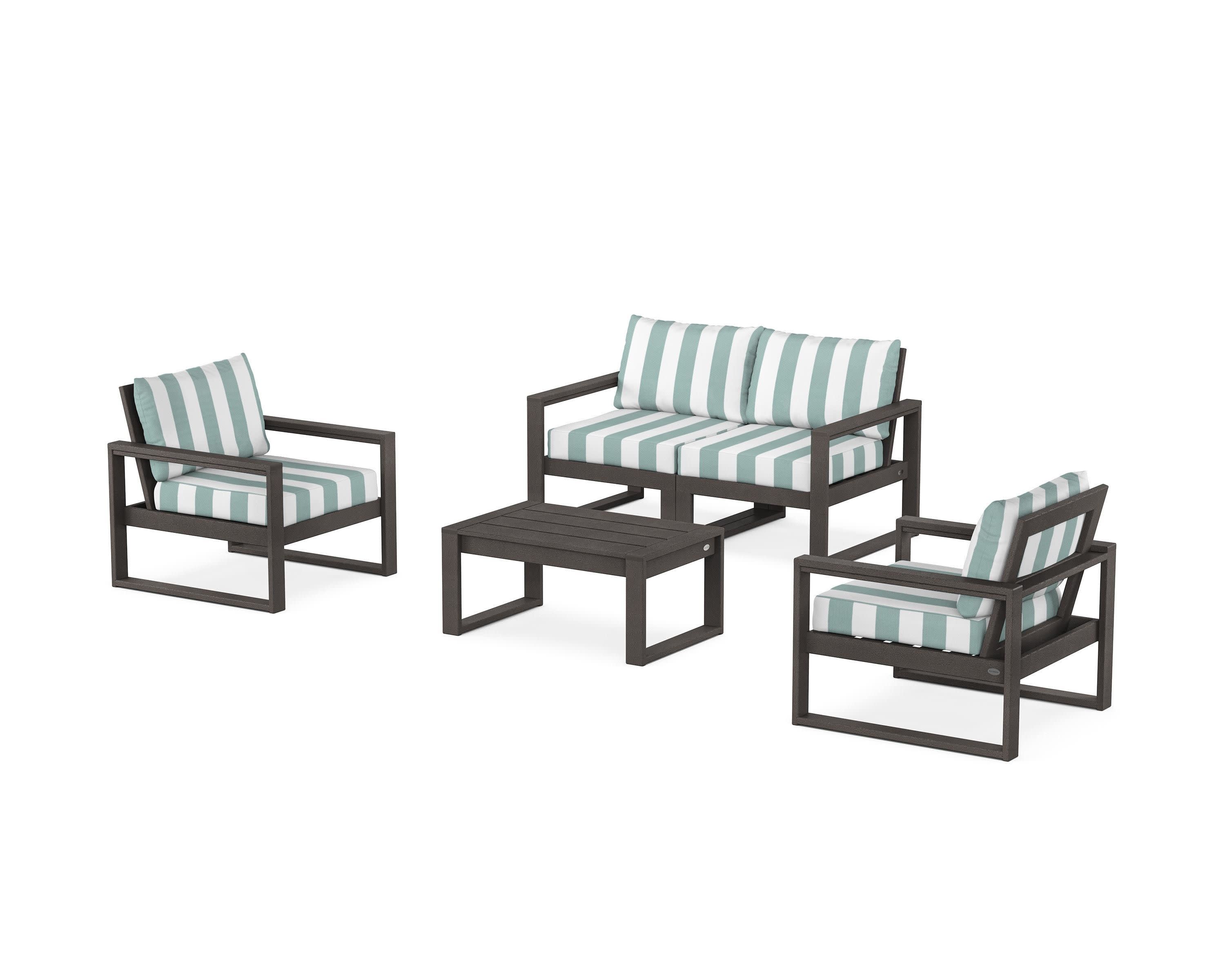 EDGE Sectional 4-Piece Deep Seating Set with Loveseat in Vintage Coffee / Cabana Stripe Glacier Spa
