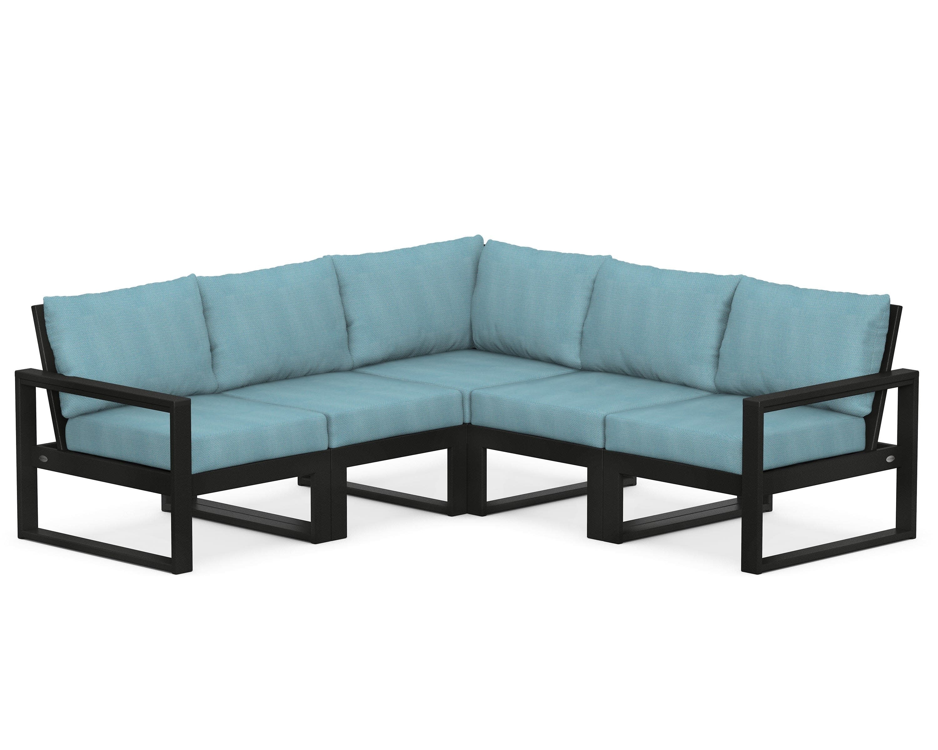 EDGE 5-Piece Modular Deep Seating Set in Black / Lattice Sky Blue