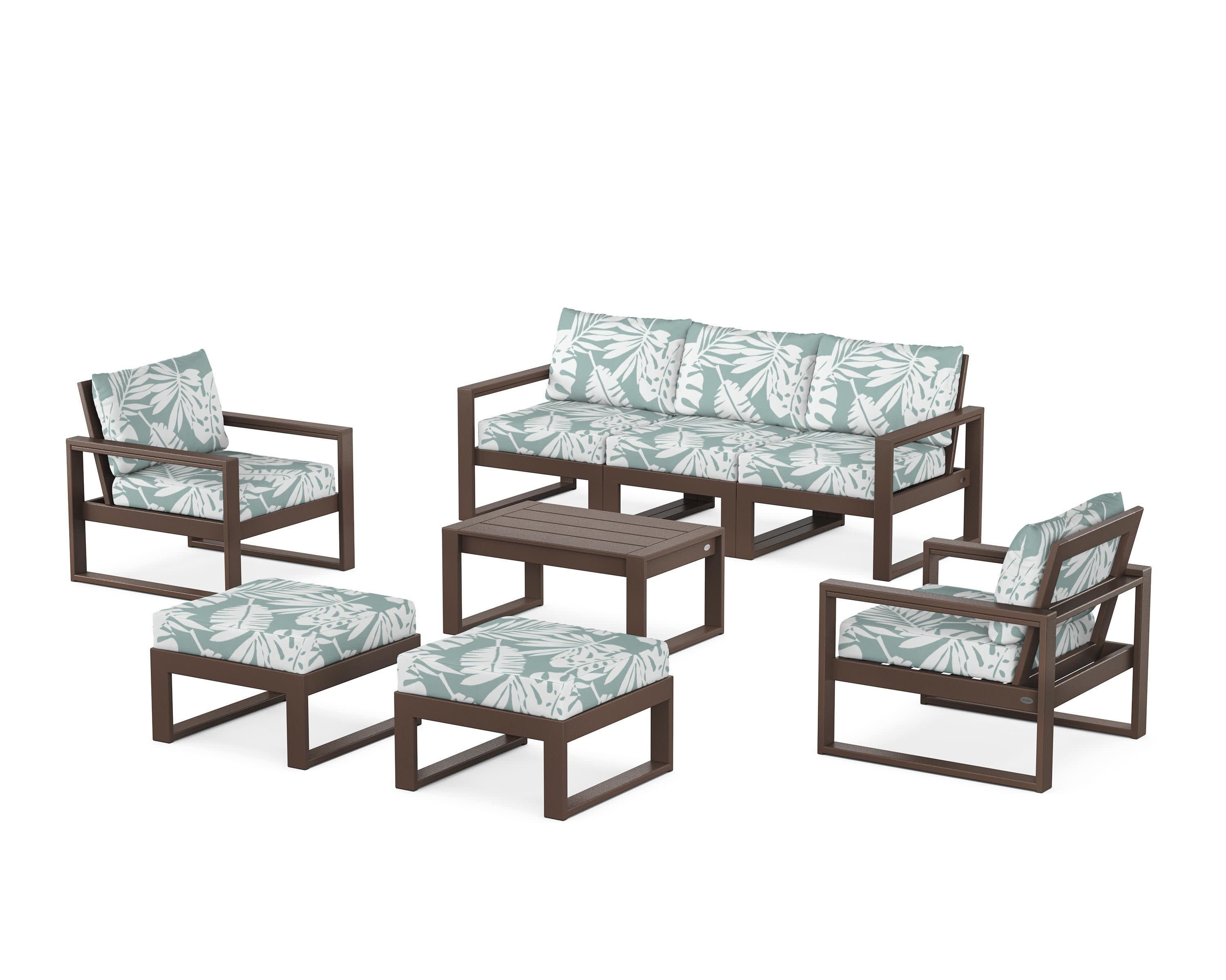 EDGE Sectional 8-Piece Lounge Sofa Set in Mahogany / Leaf Glacier Spa