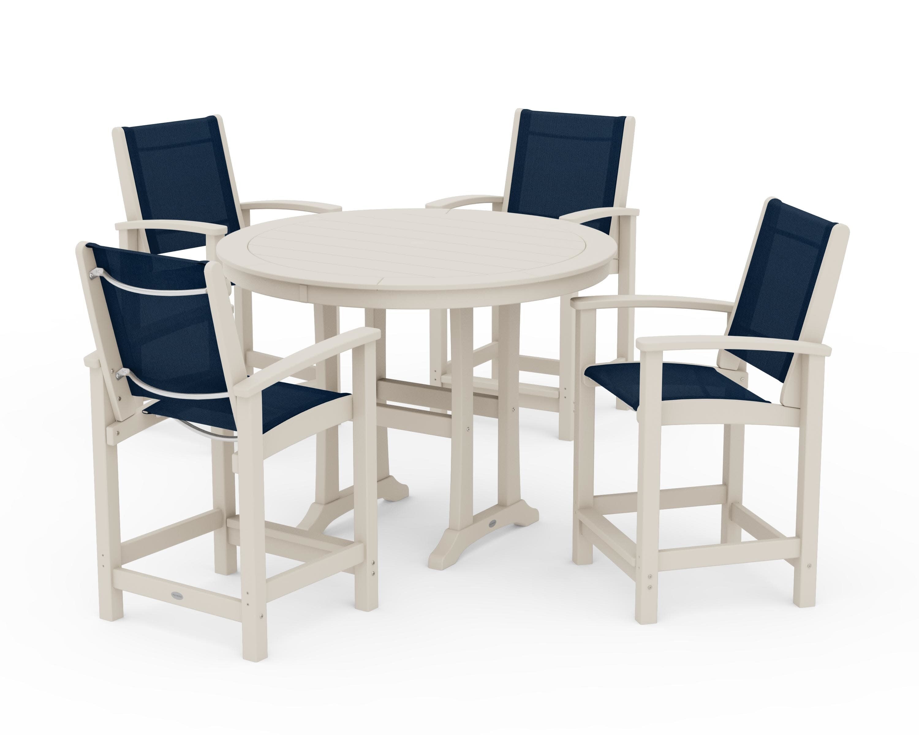 Coastal 5-Piece Counter Set in Sand / Navy Blue Sling