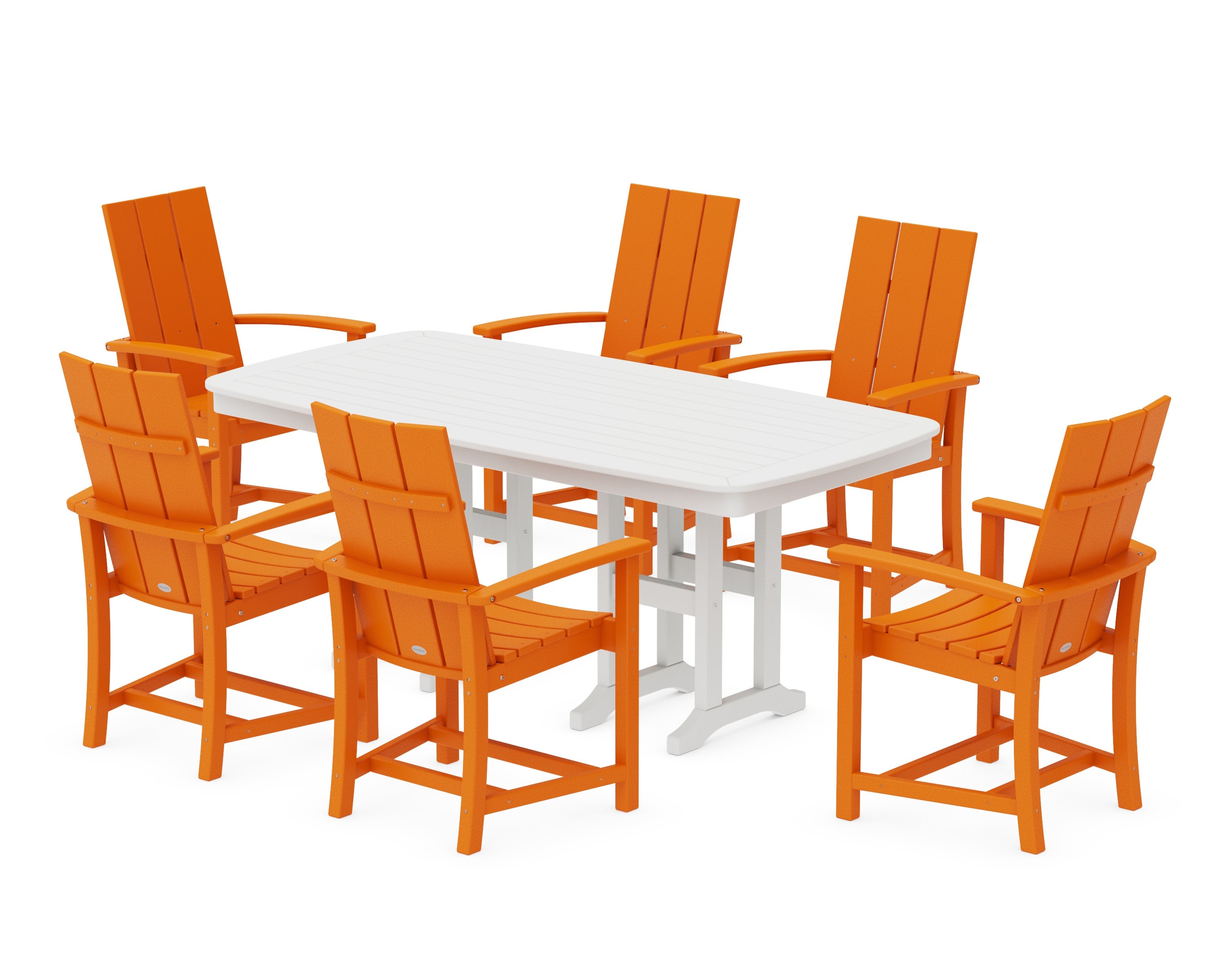 Modern Adirondack 7-Piece Dining Set in Tangerine / White