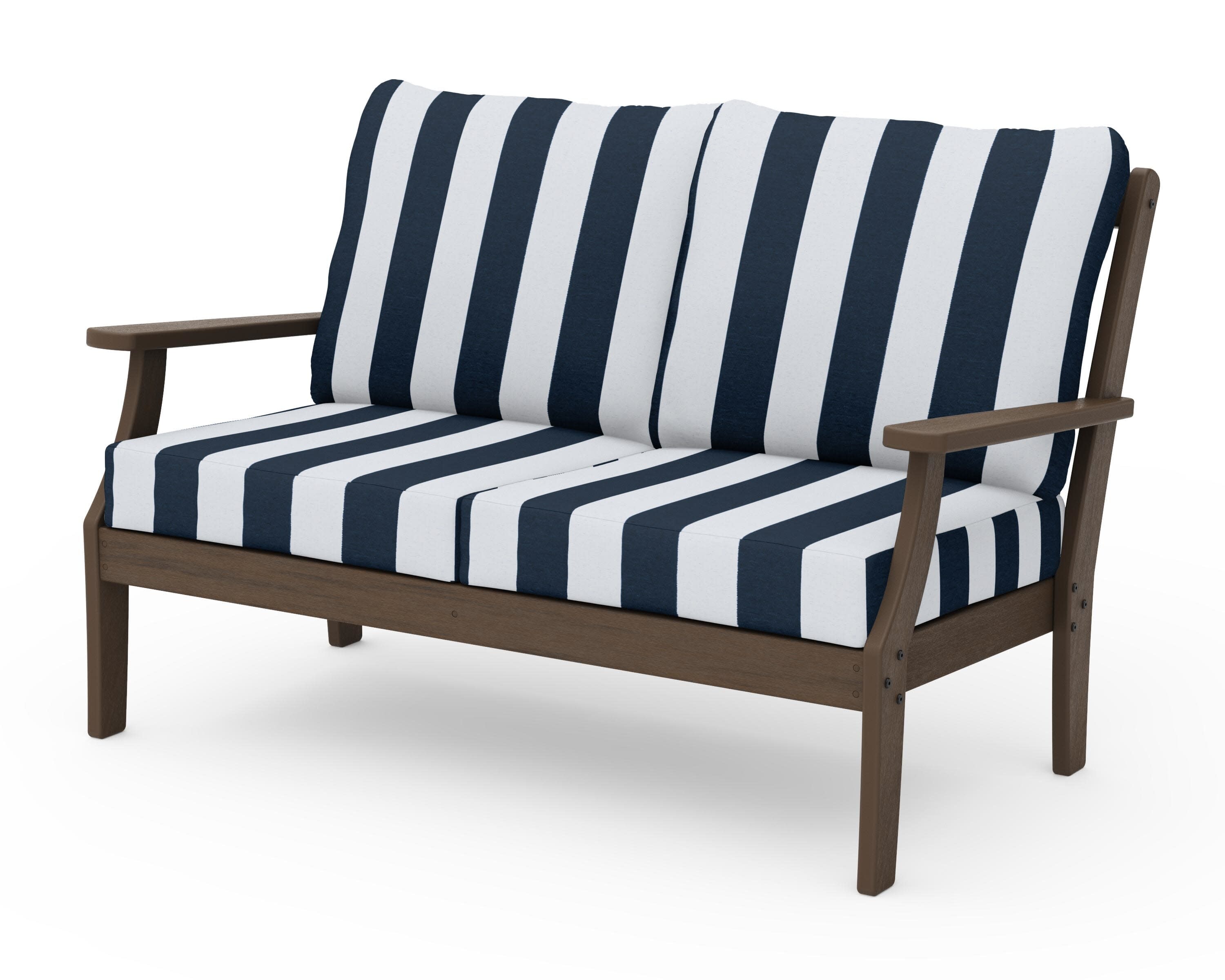 Braxton Deep Seating Loveseat in Kona / Cabana Stripe Marine Indigo