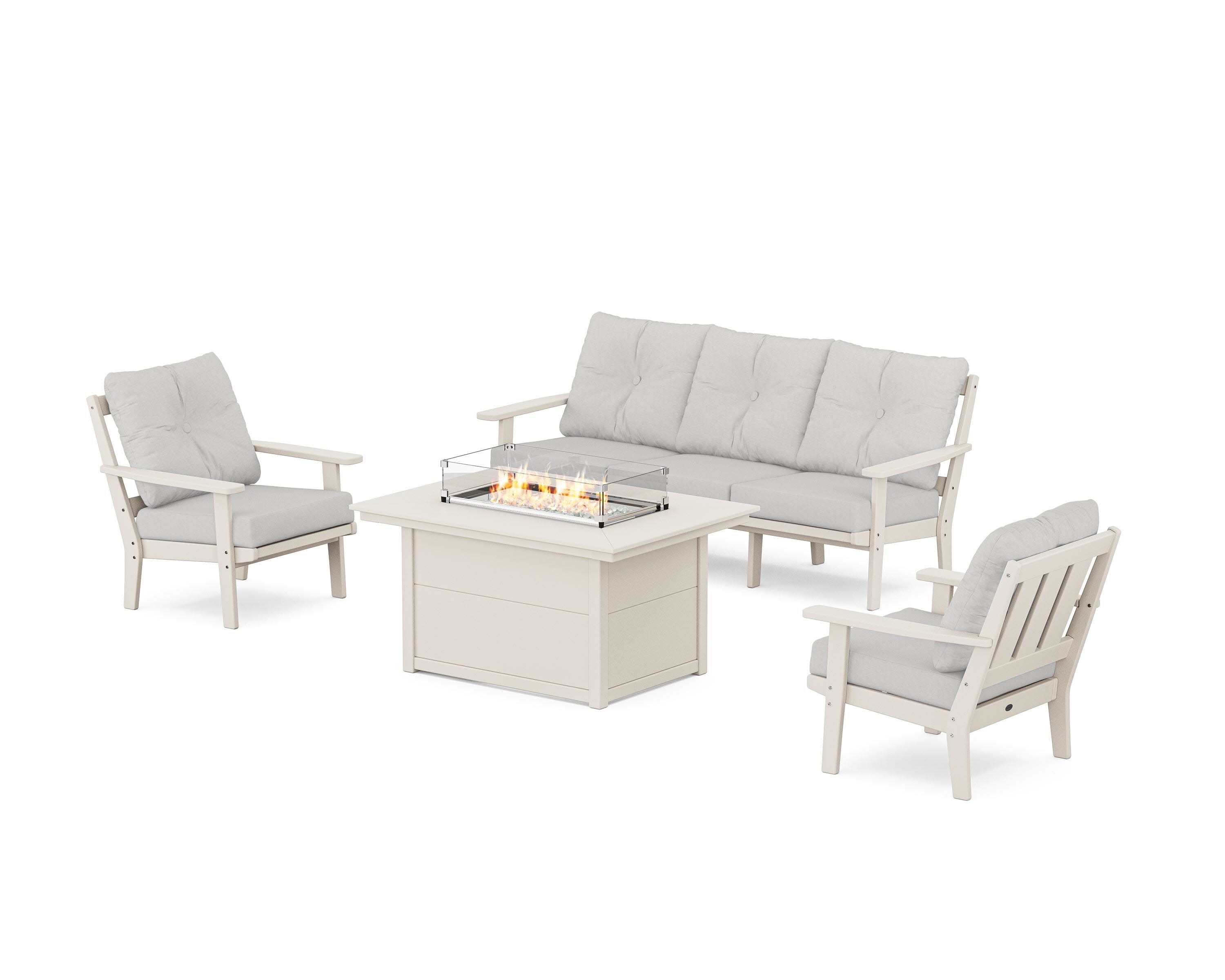 Oxford Deep Seating Fire Pit Table Set in Sand / Diamond in the Rough