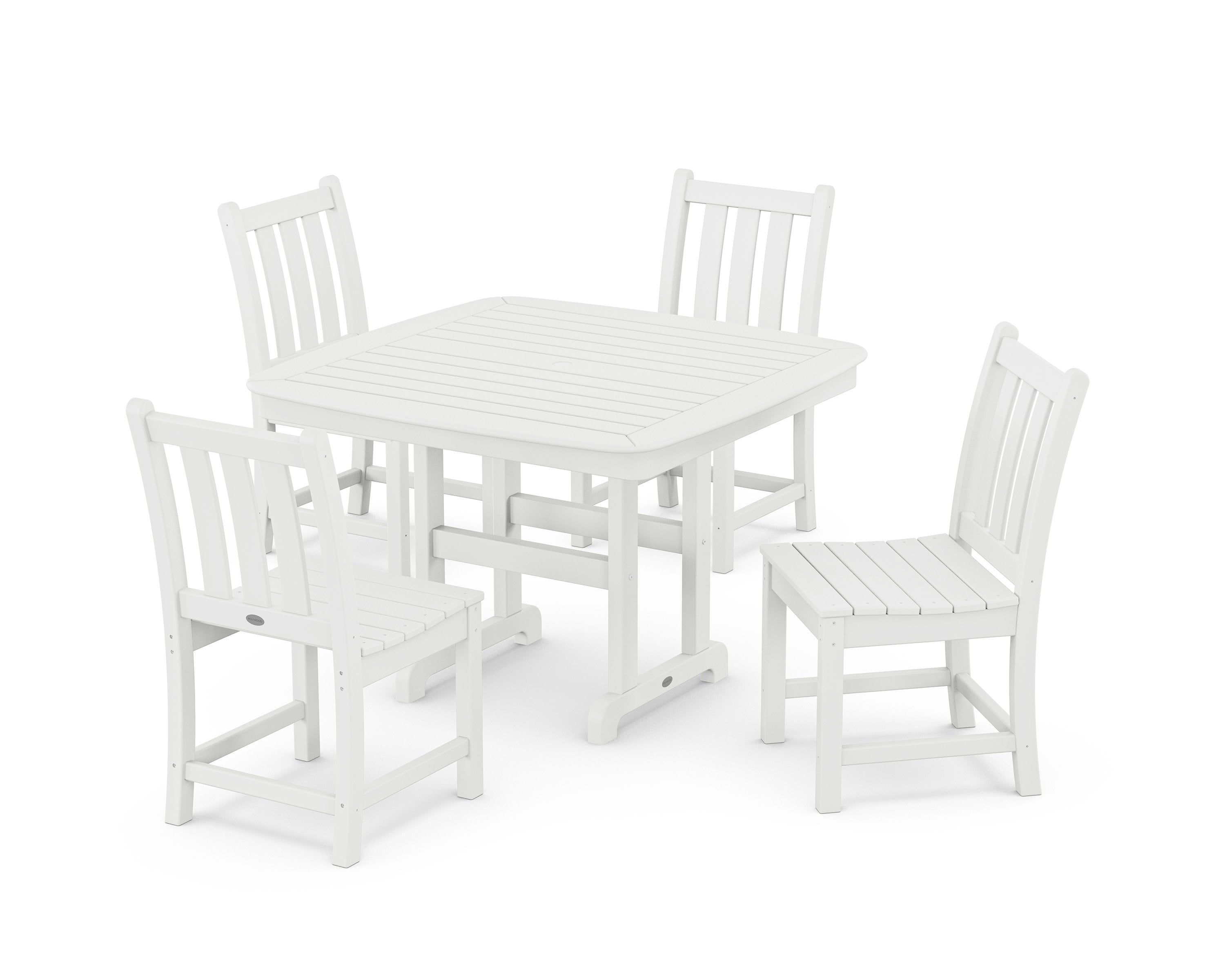 Traditional Garden Side Chair 5-Piece Dining Set with Trestle Legs in White
