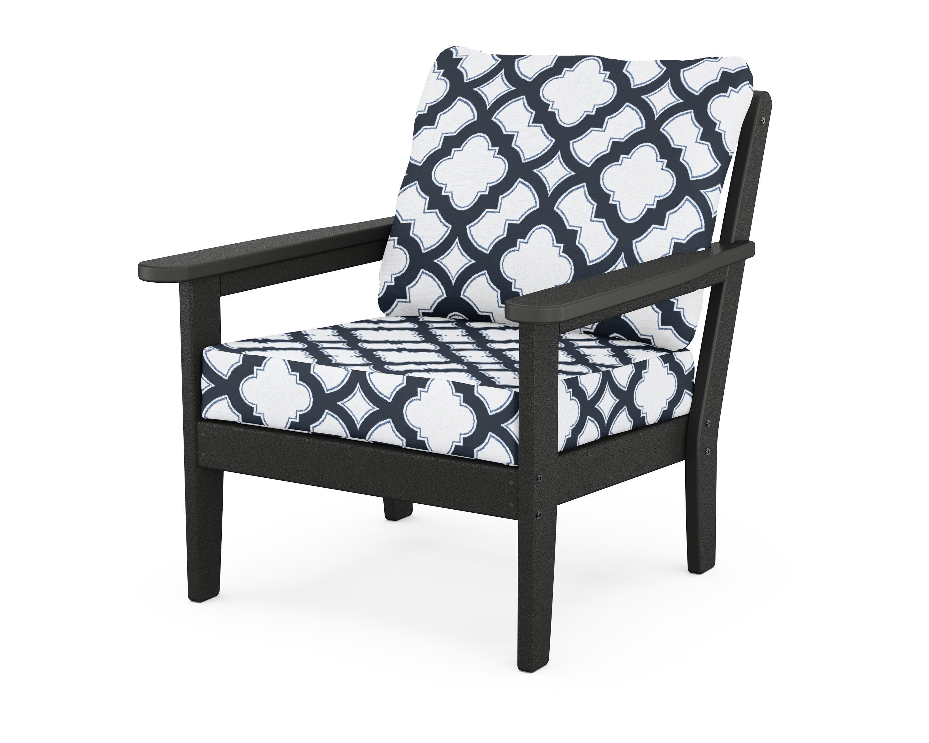 Cottage Deep Seating Chair in Black / Trellis Marine Indigo