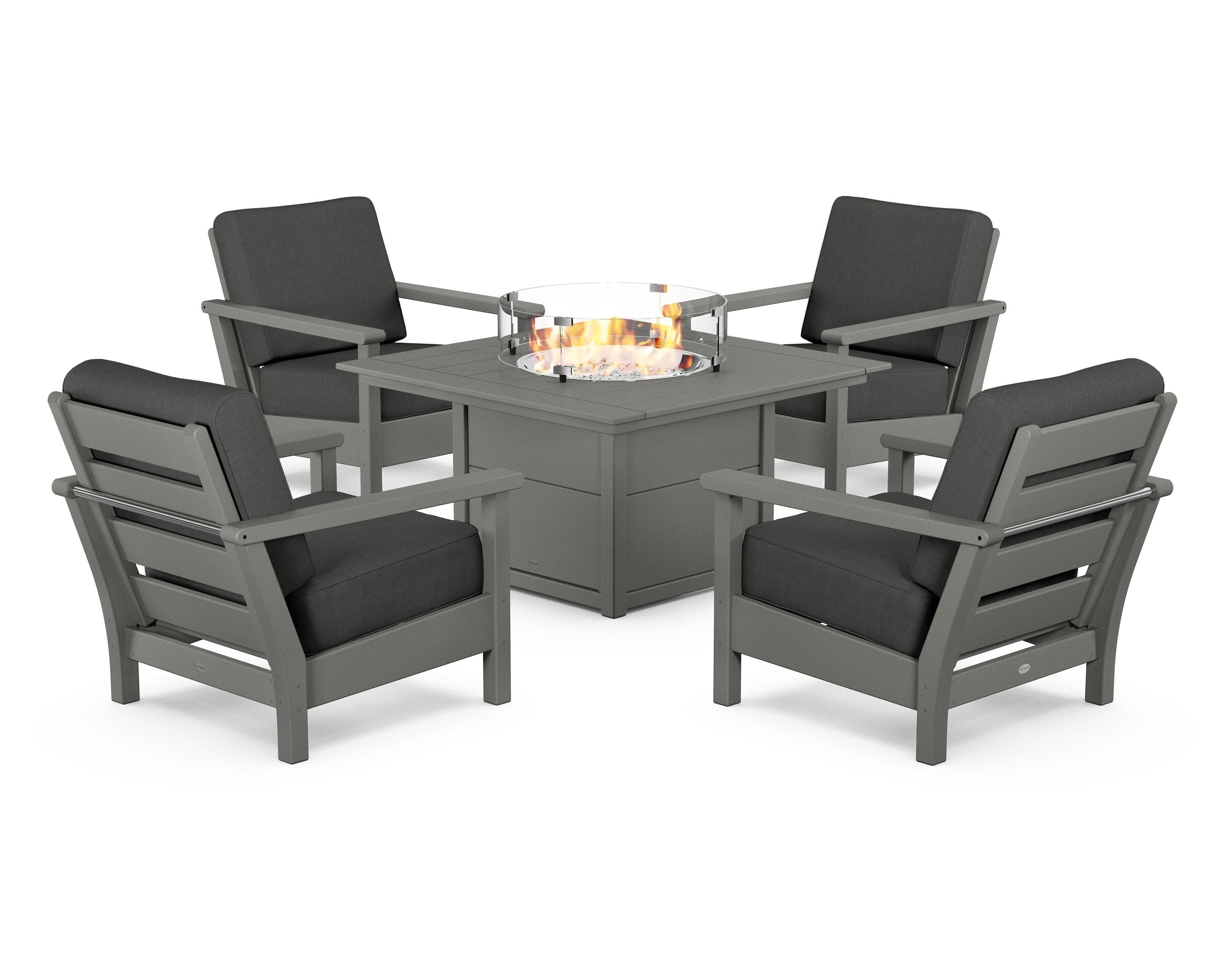 Harbour 5-Piece Conversation Set with Fire Pit Table in Slate Grey / Spectrum Carbon