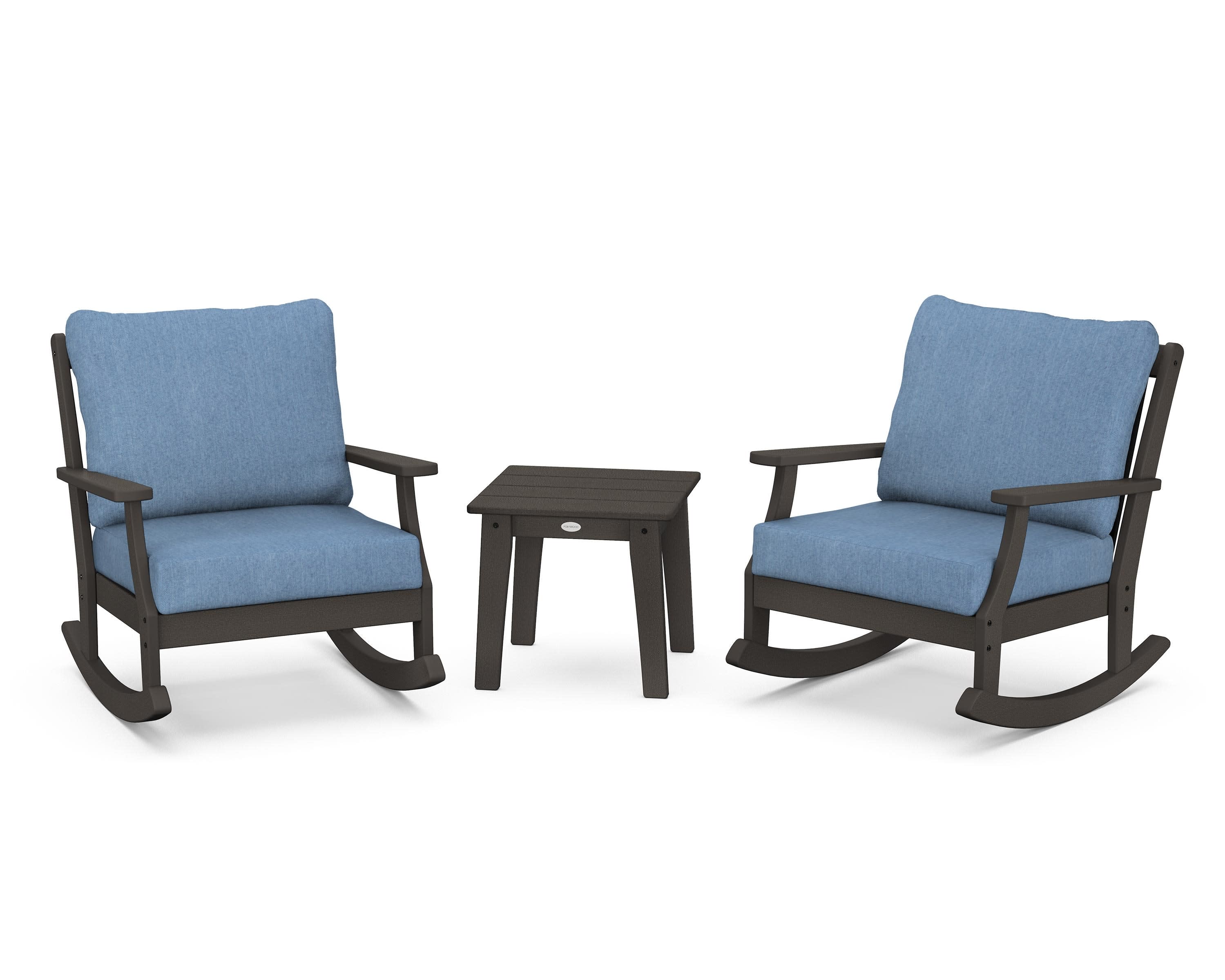 Braxton 3-Piece Deep Seating Rocker Set in Vintage Coffee / Sky Blue