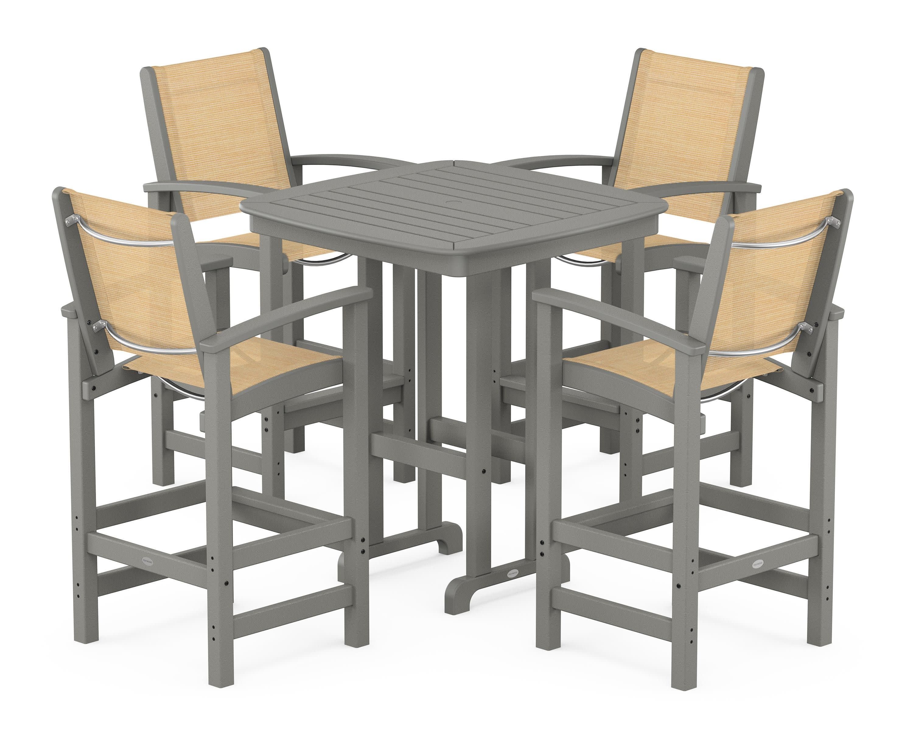 Coastal 5-Piece Bar Set in Slate Grey / Dupioni Apricot Sling
