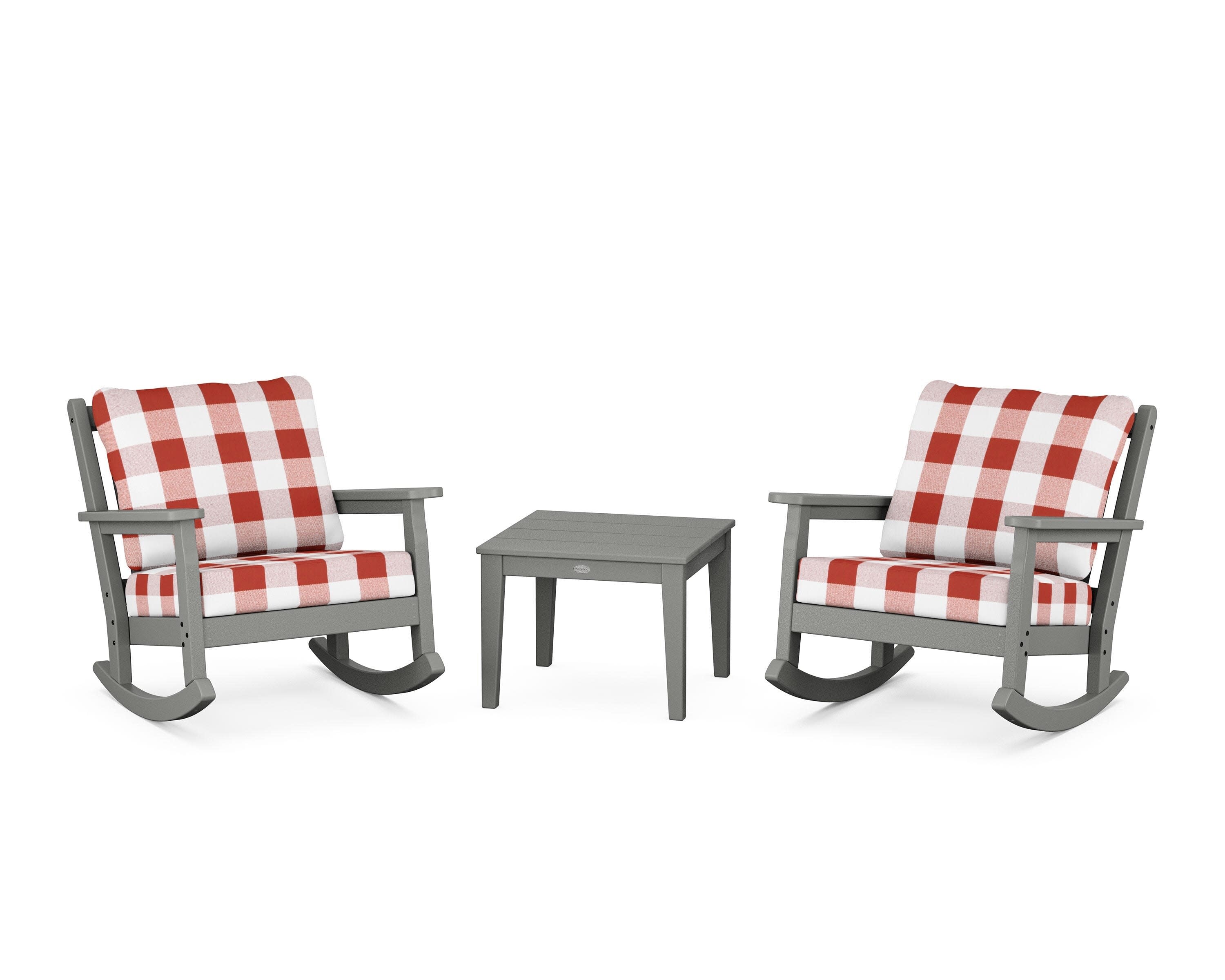 Chippendale 3-Piece Deep Seating Rocker Set in Slate Grey / Buffalo Plaid Crimson