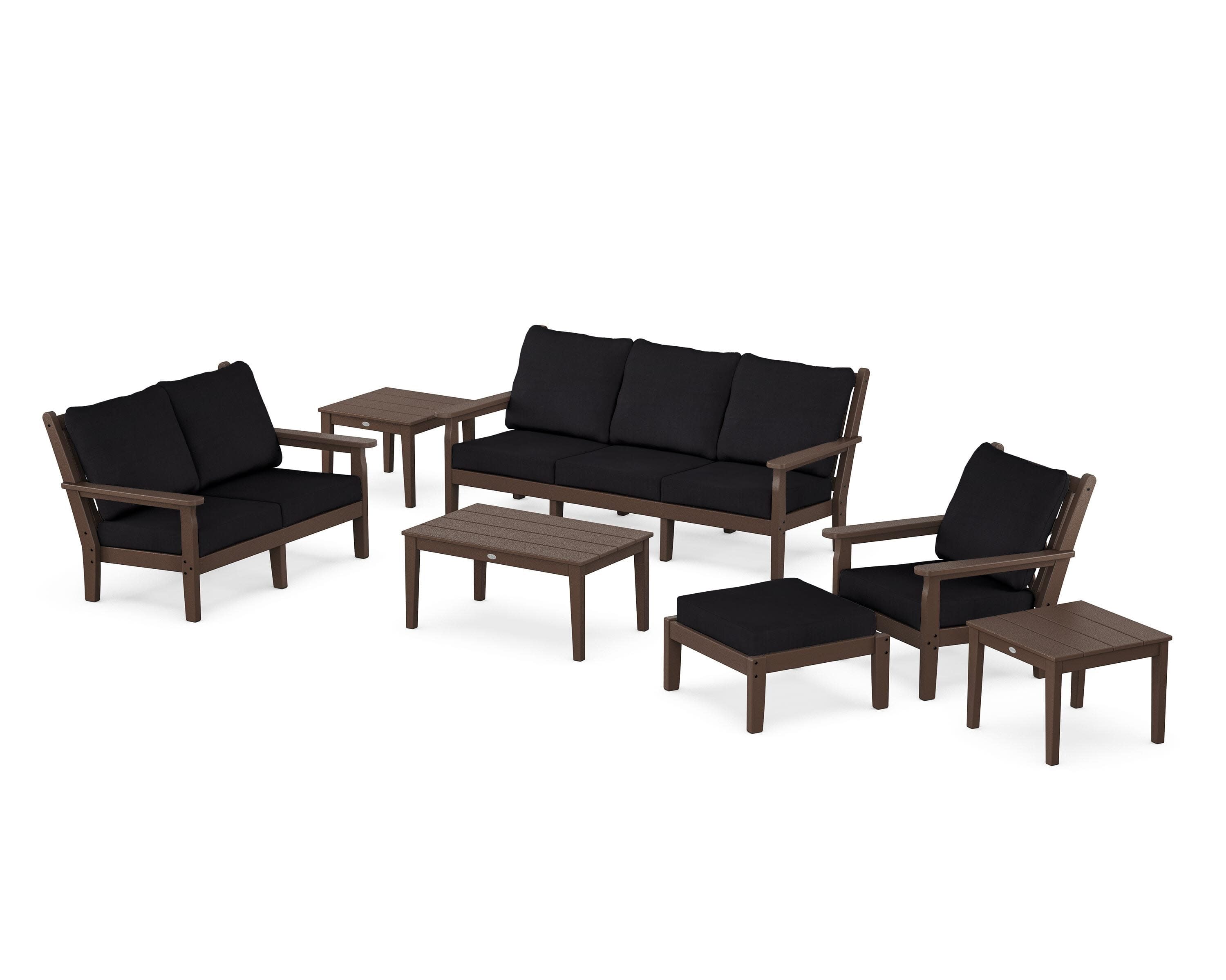 Chippendale 7-Piece Deep Seating Set in Mahogany / Midnight Linen