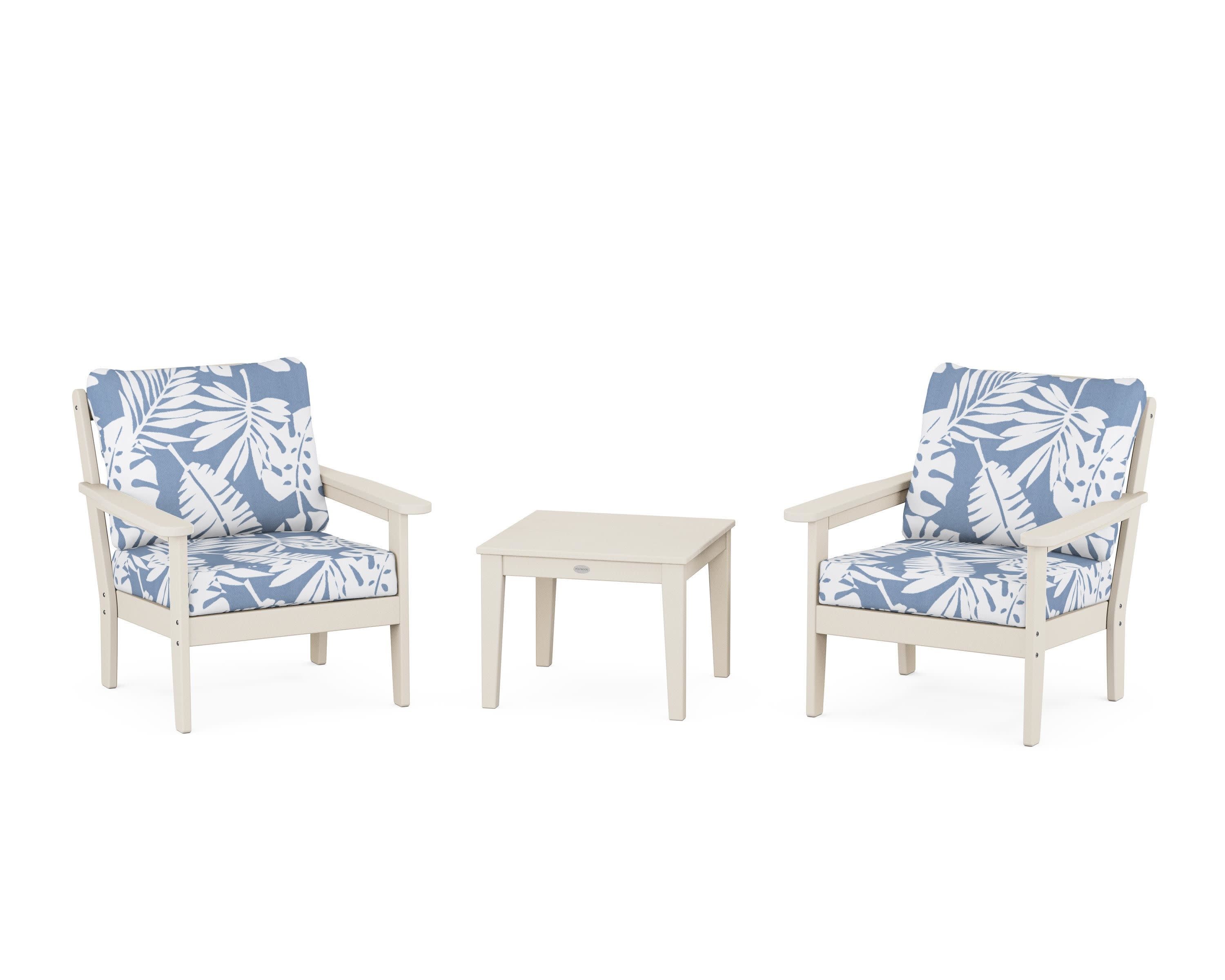 Cottage 3-Piece Deep Seating Set in Sand / Leaf Sky Blue