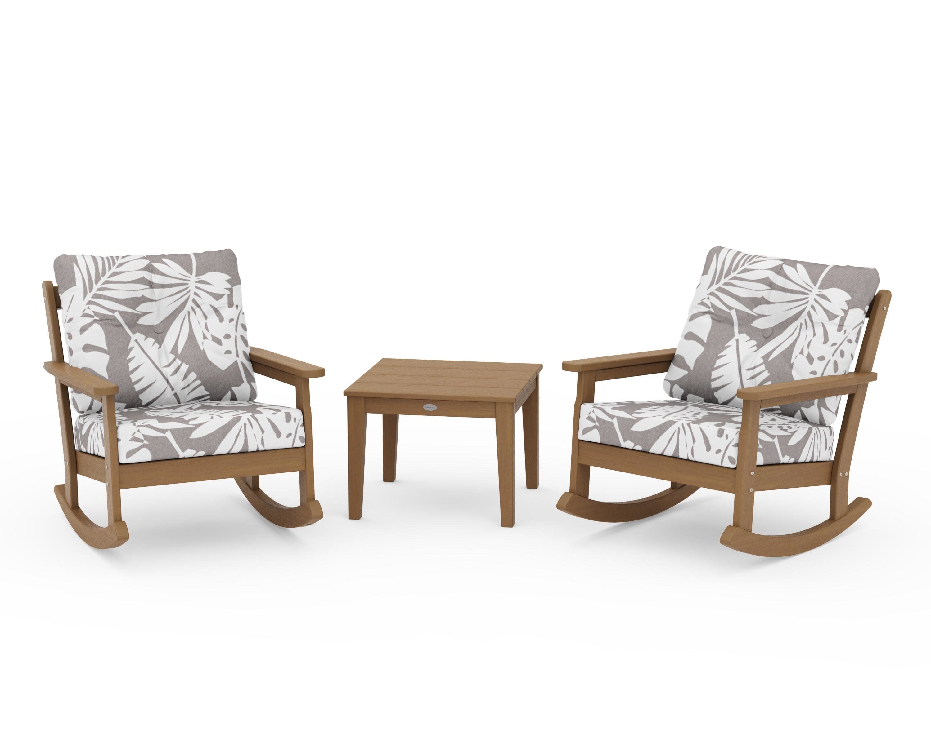 Vineyard 3-Piece Deep Seating Rocker Set in Natural / Leaf Grey Mist