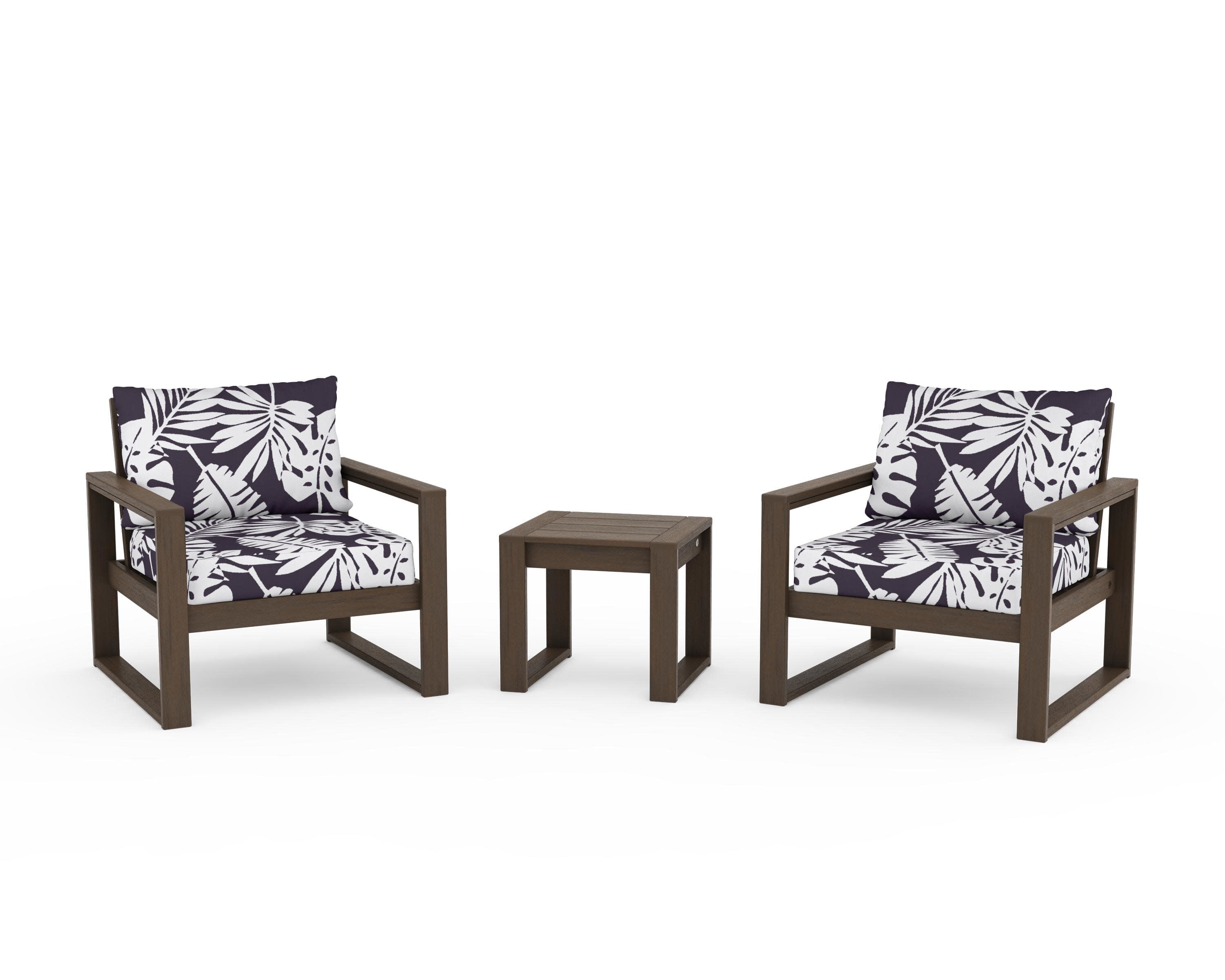 EDGE Sectional 3-Piece Deep Seating Set in Kona / Leaf Navy
