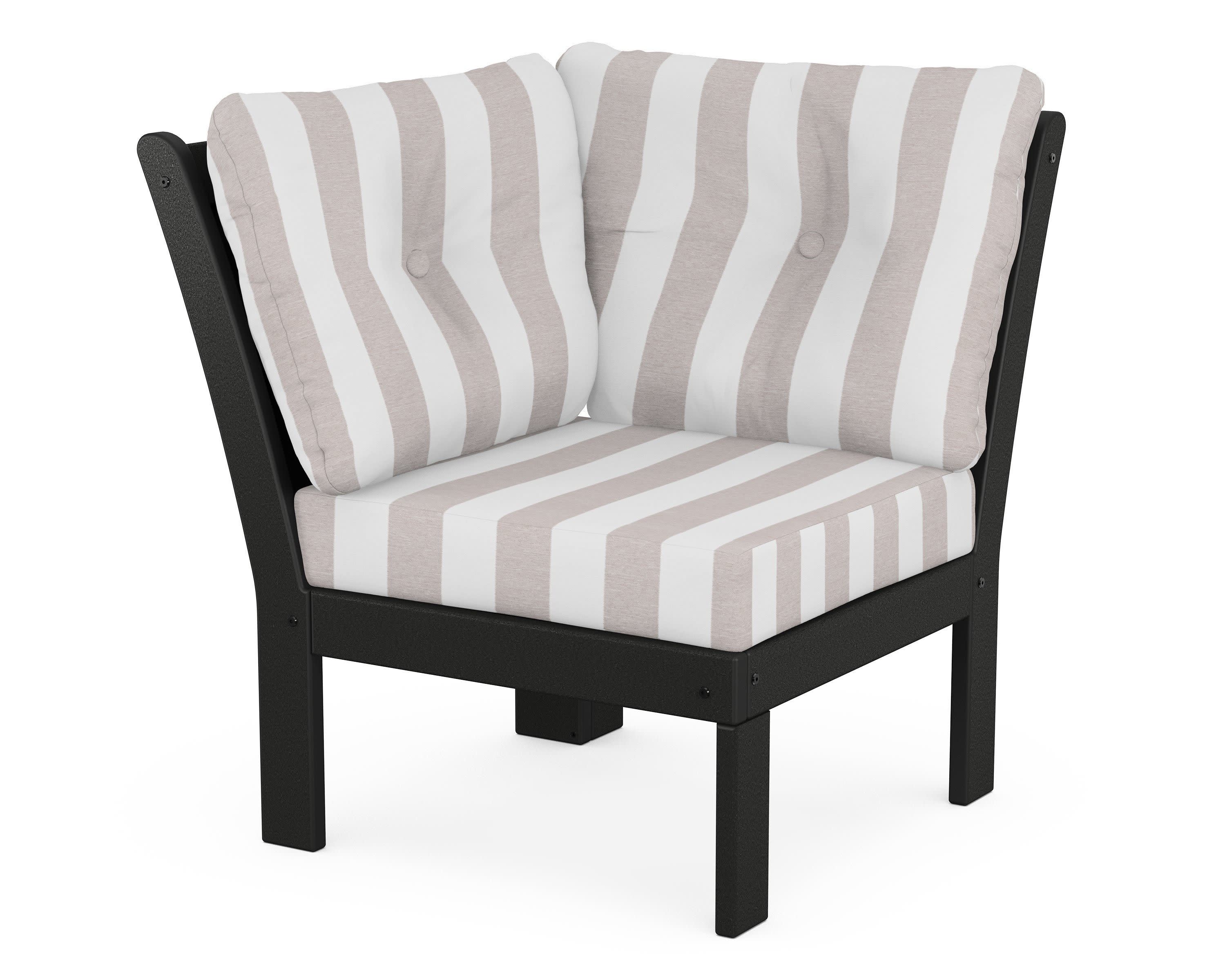 Vineyard Modular Corner Chair in Black / Cabana Stripe Dune Burlap