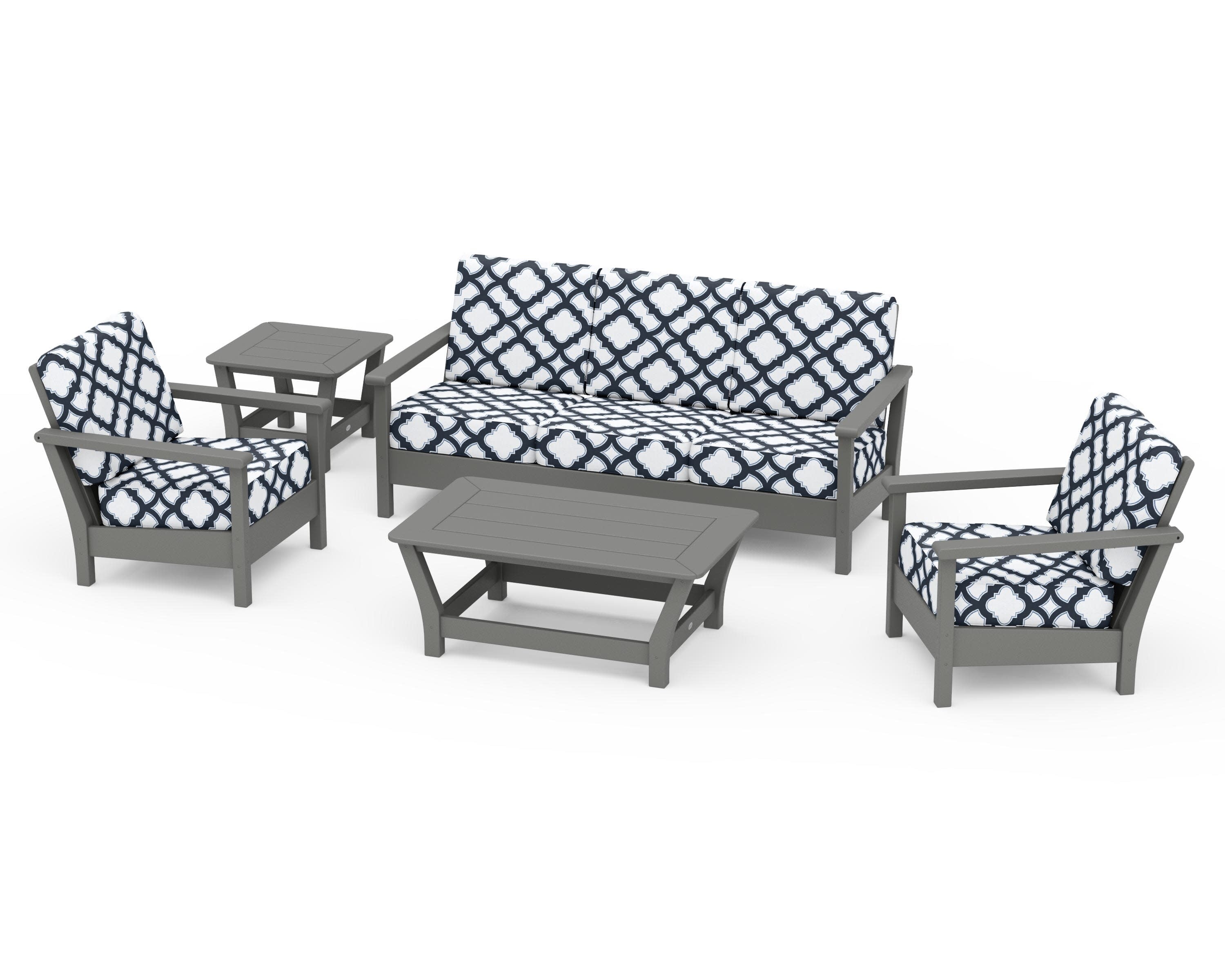 Harbour 5-Piece Deep Seating Set in Slate Grey / Trellis Marine Indigo