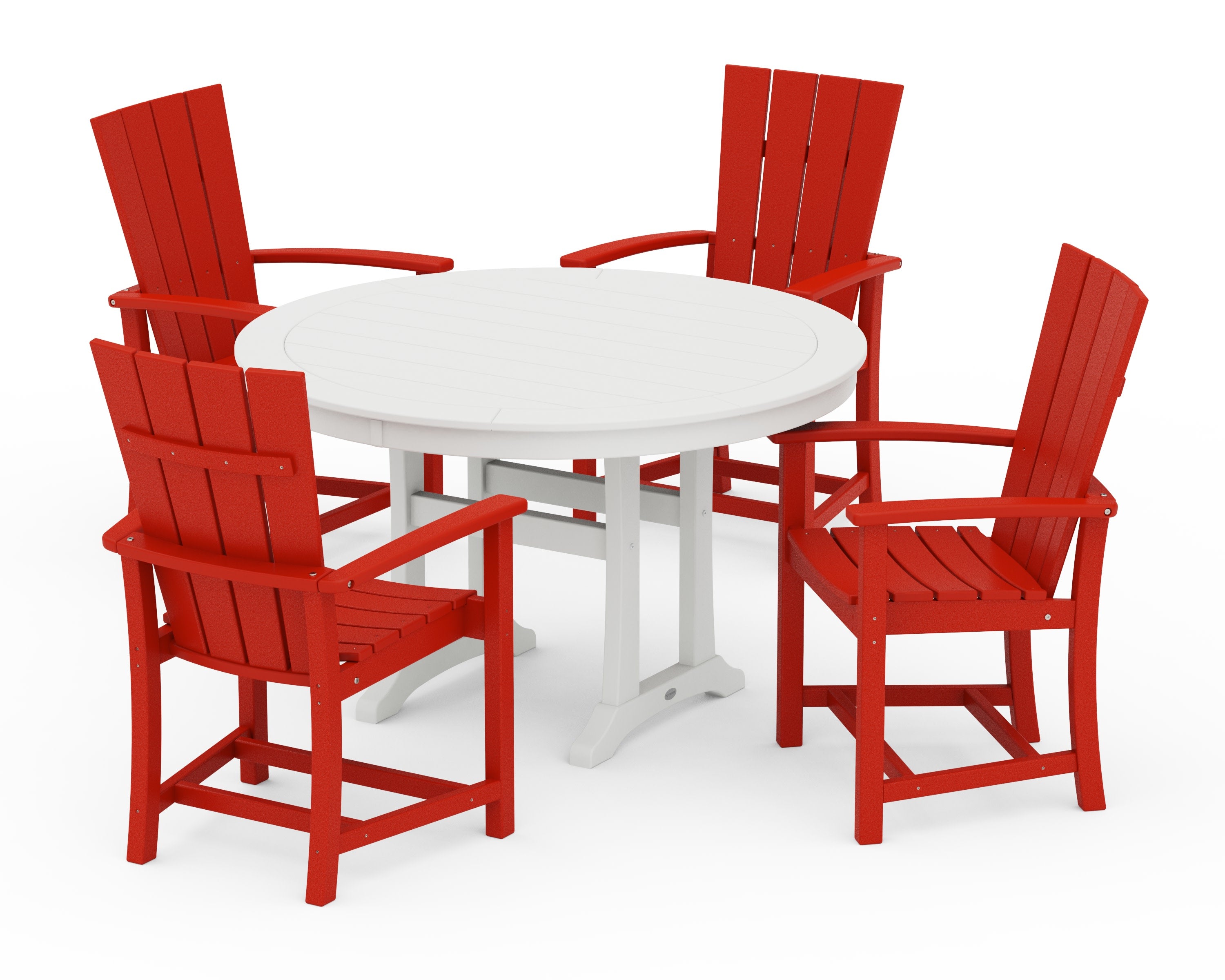 Quattro 5-Piece Round Dining Set with Trestle Legs in Sunset Red / White