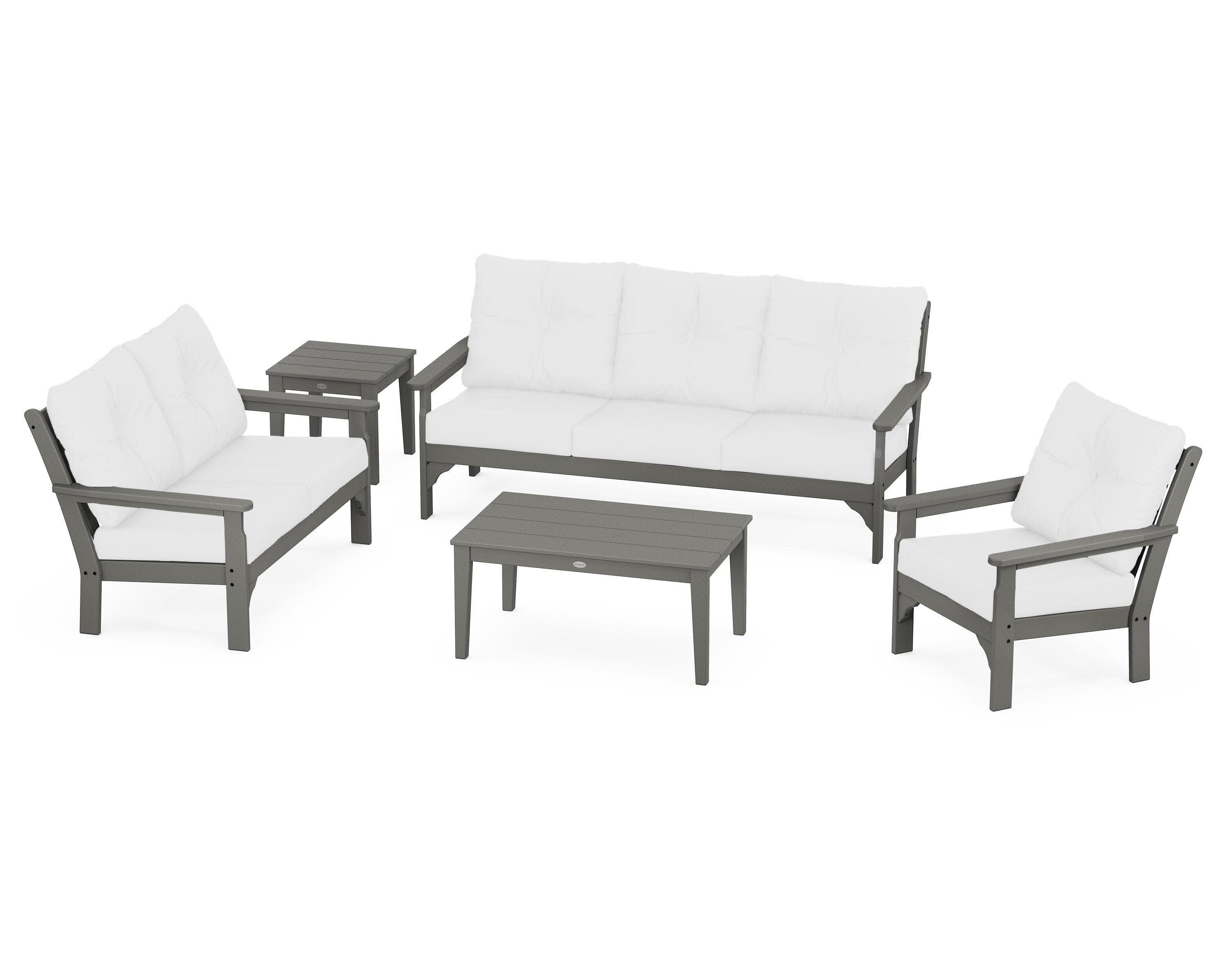 Vineyard 5 Piece Deep Seating Set in Slate Grey / Natural