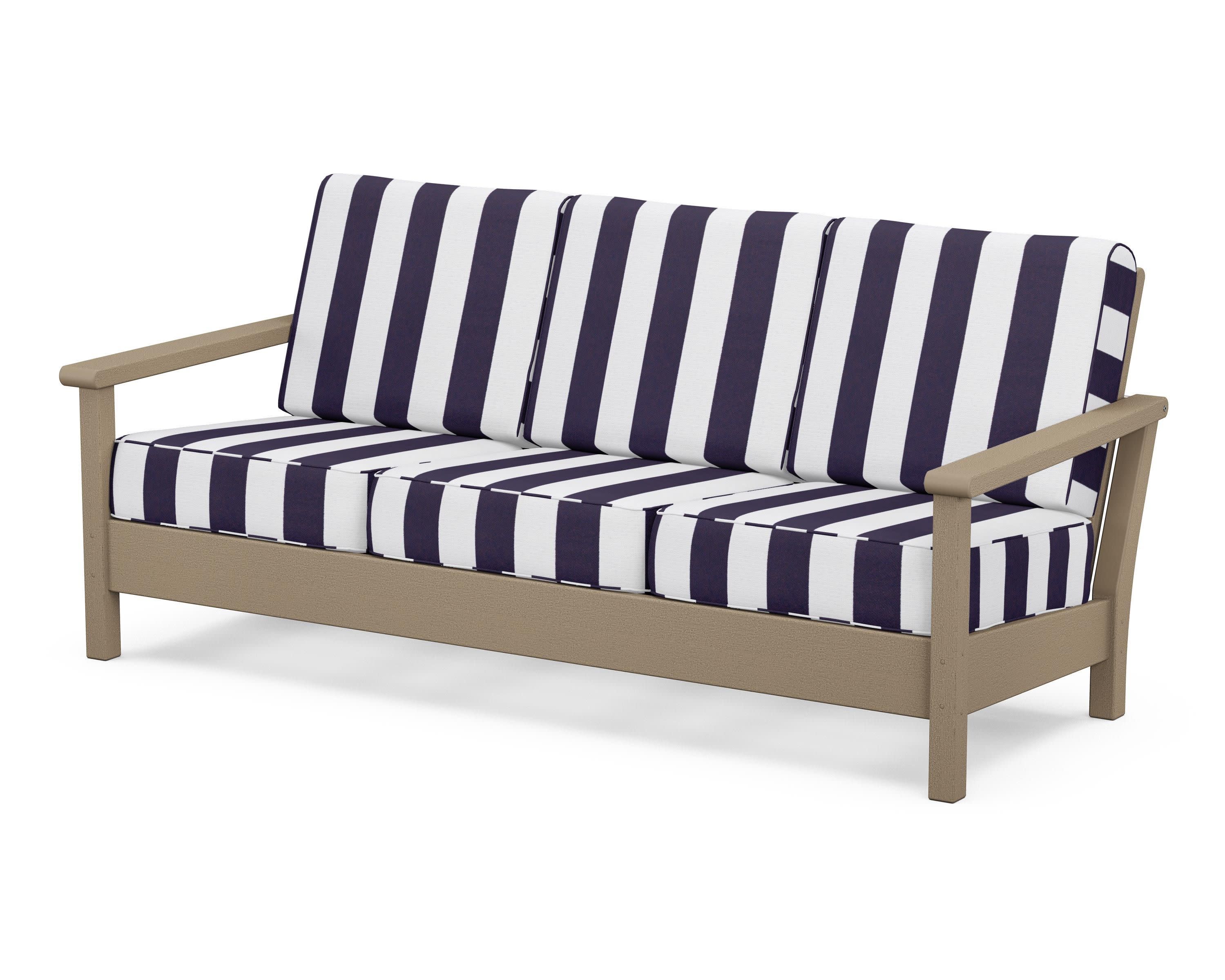 Harbour Deep Seating Sofa in Vintage Sahara / Cabana Stripe Navy