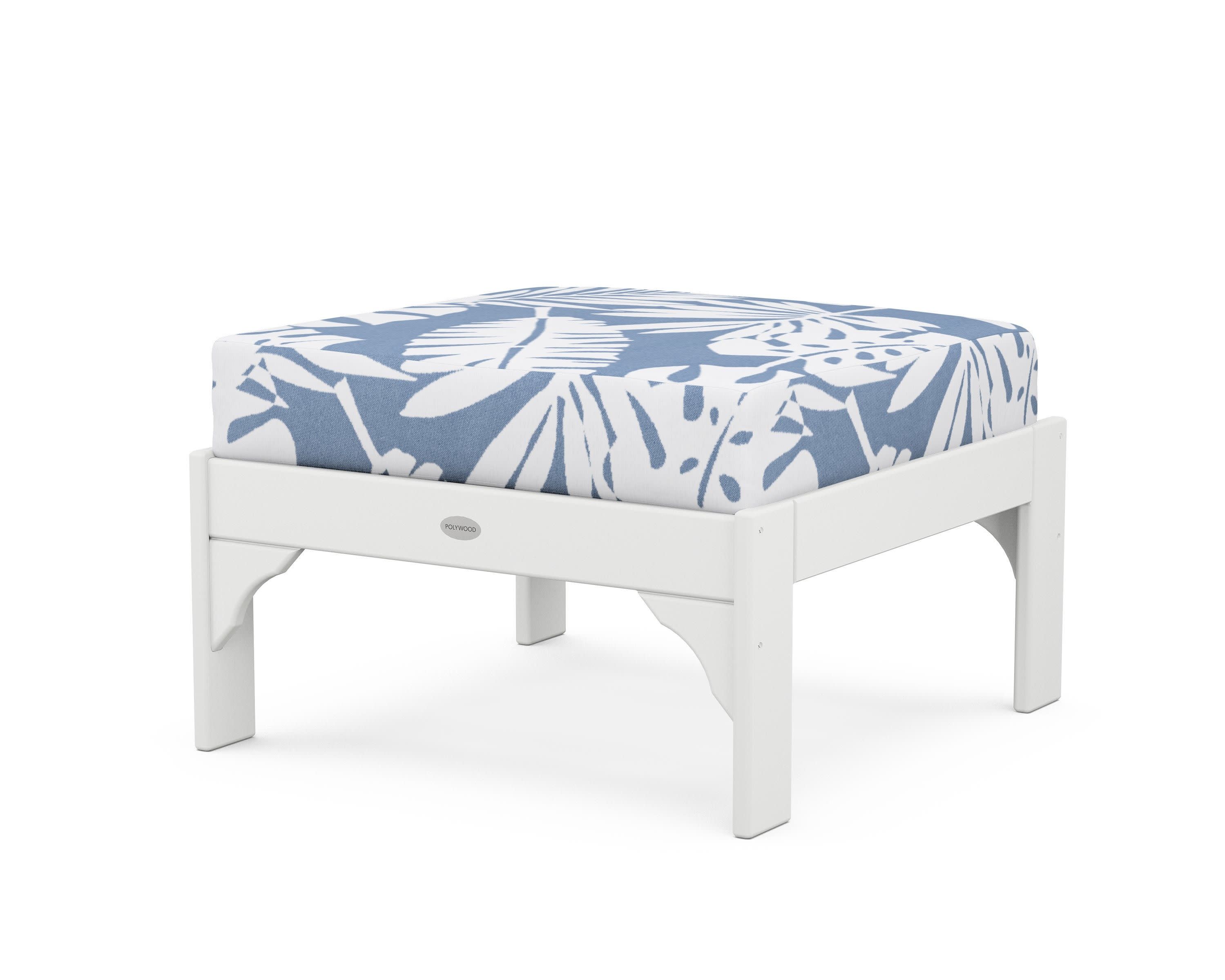 Vineyard Deep Seating Ottoman in White / Leaf Sky Blue