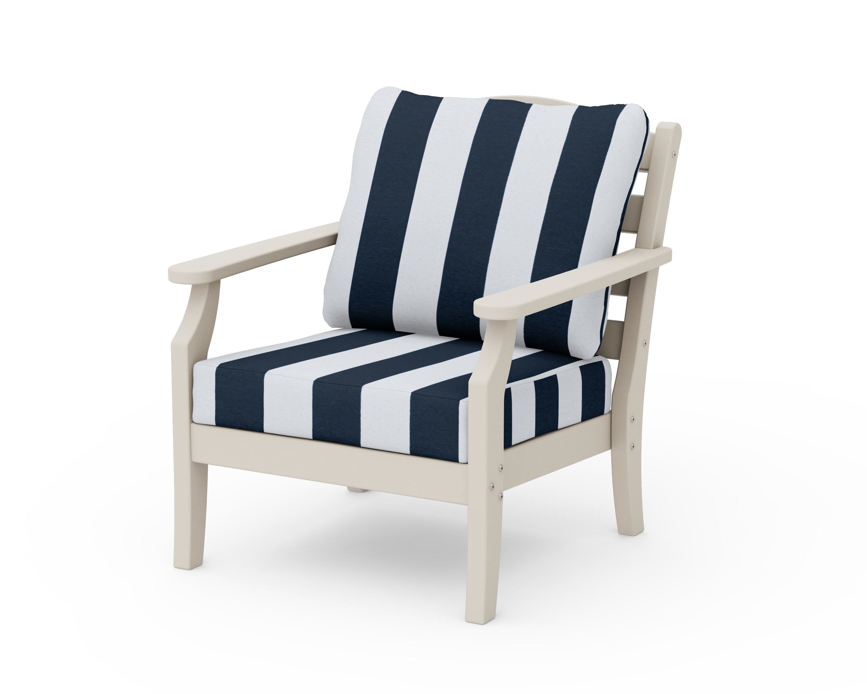 Savannah Deep Seating Chair in Sand / Cabana Stripe Marine Indigo