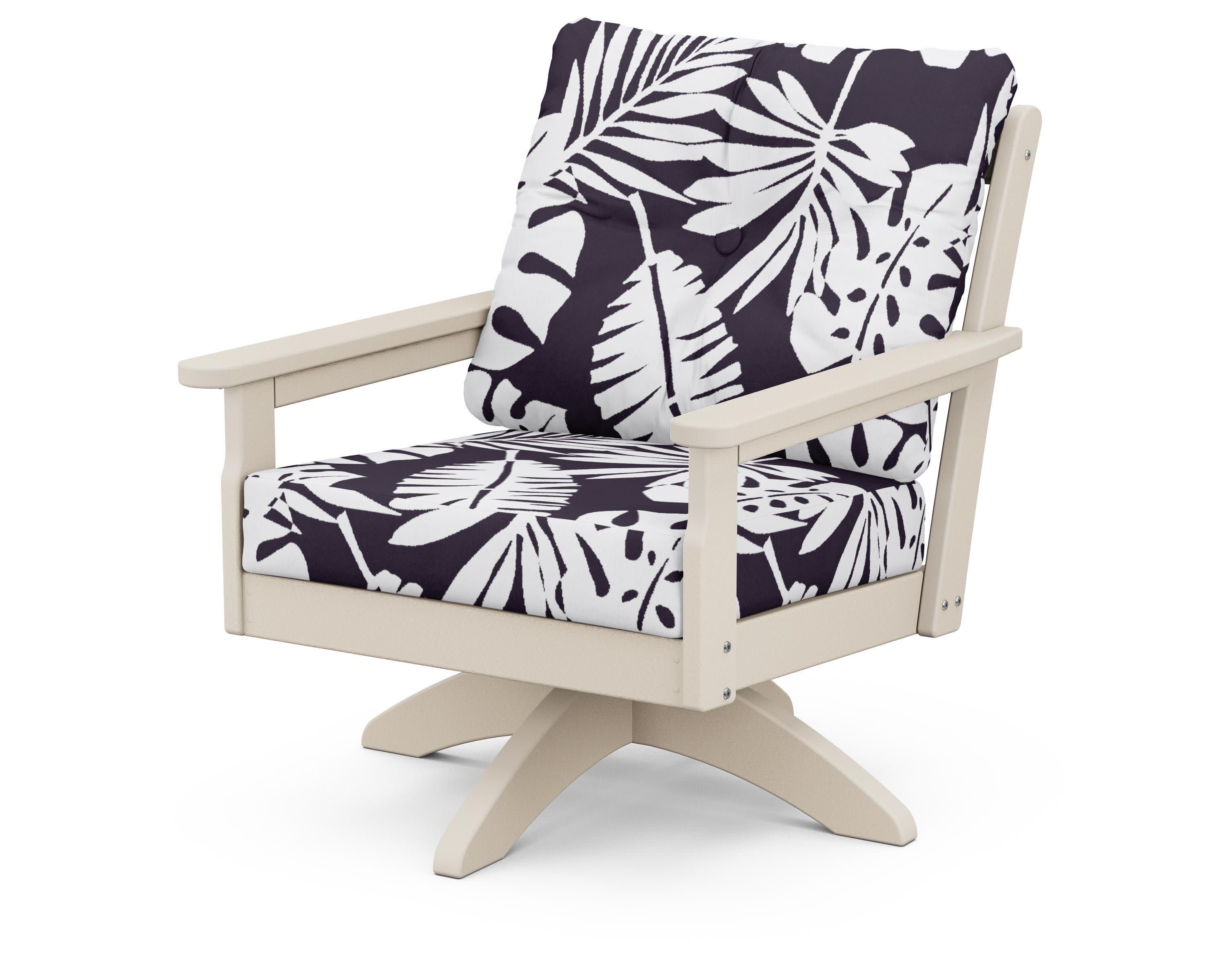 Vineyard Deep Seating Swivel Chair in Sand / Leaf Navy
