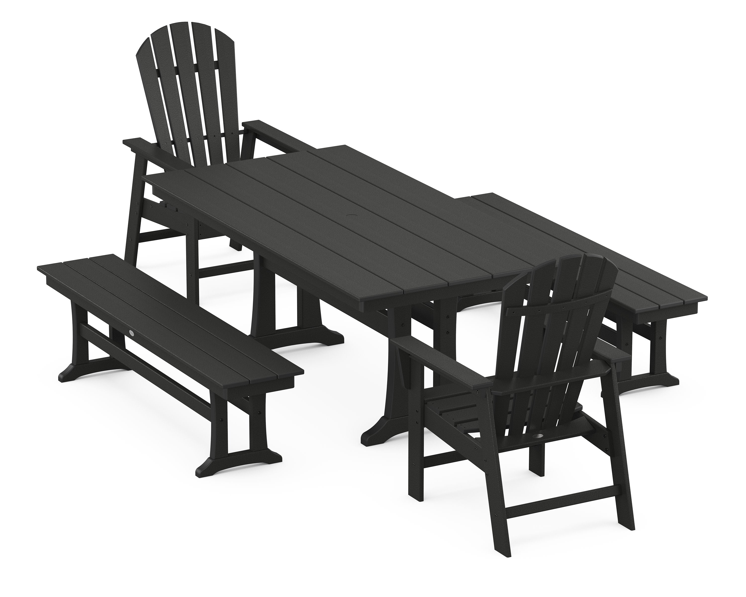 South Beach 5-Piece Farmhouse Dining Set With Trestle Legs in Black