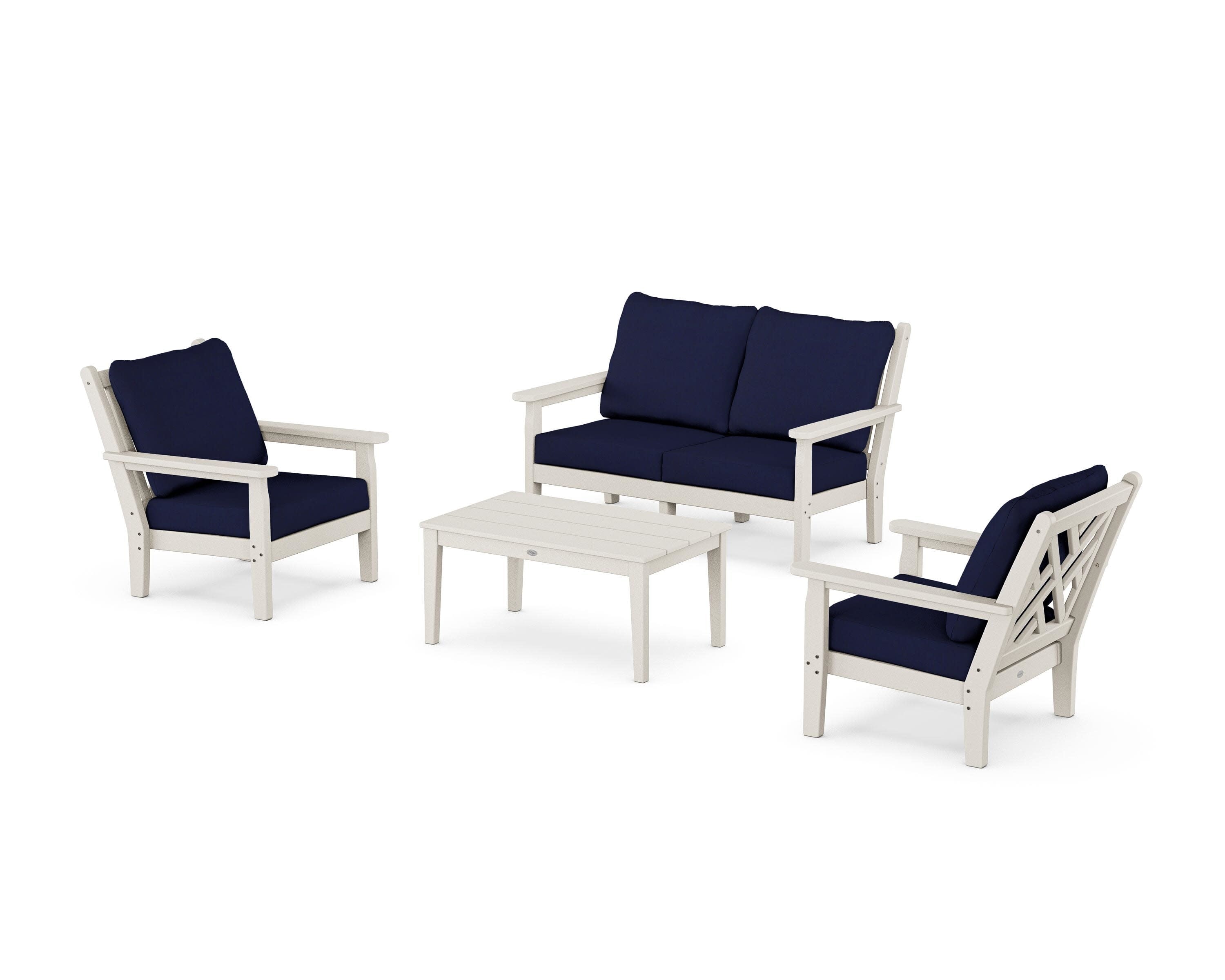 Chippendale 4-Piece Deep Seating Set with Loveseat in Sand / Navy