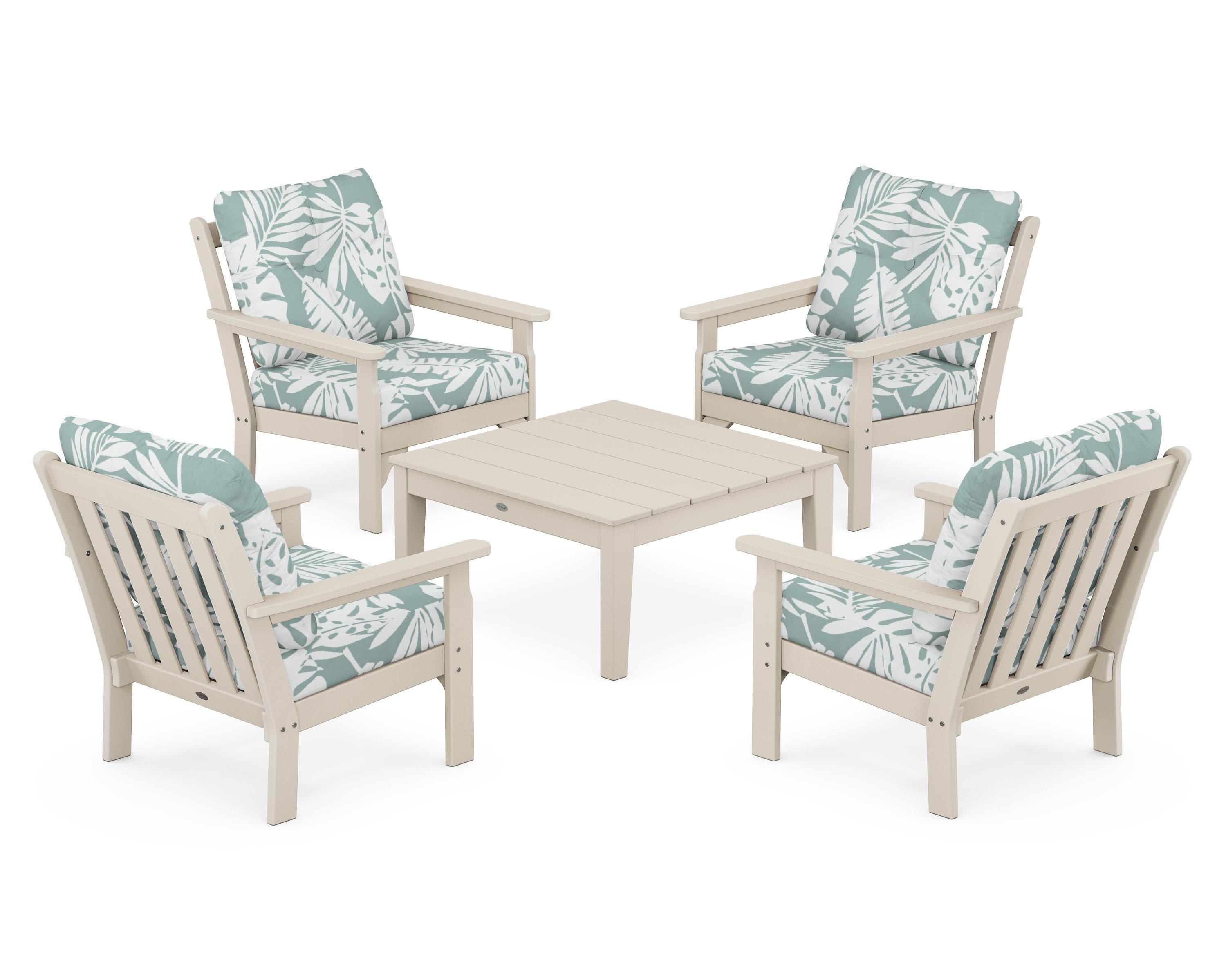 Vineyard 5-Piece Deep Seating Conversation Set in Sand / Leaf Glacier Spa