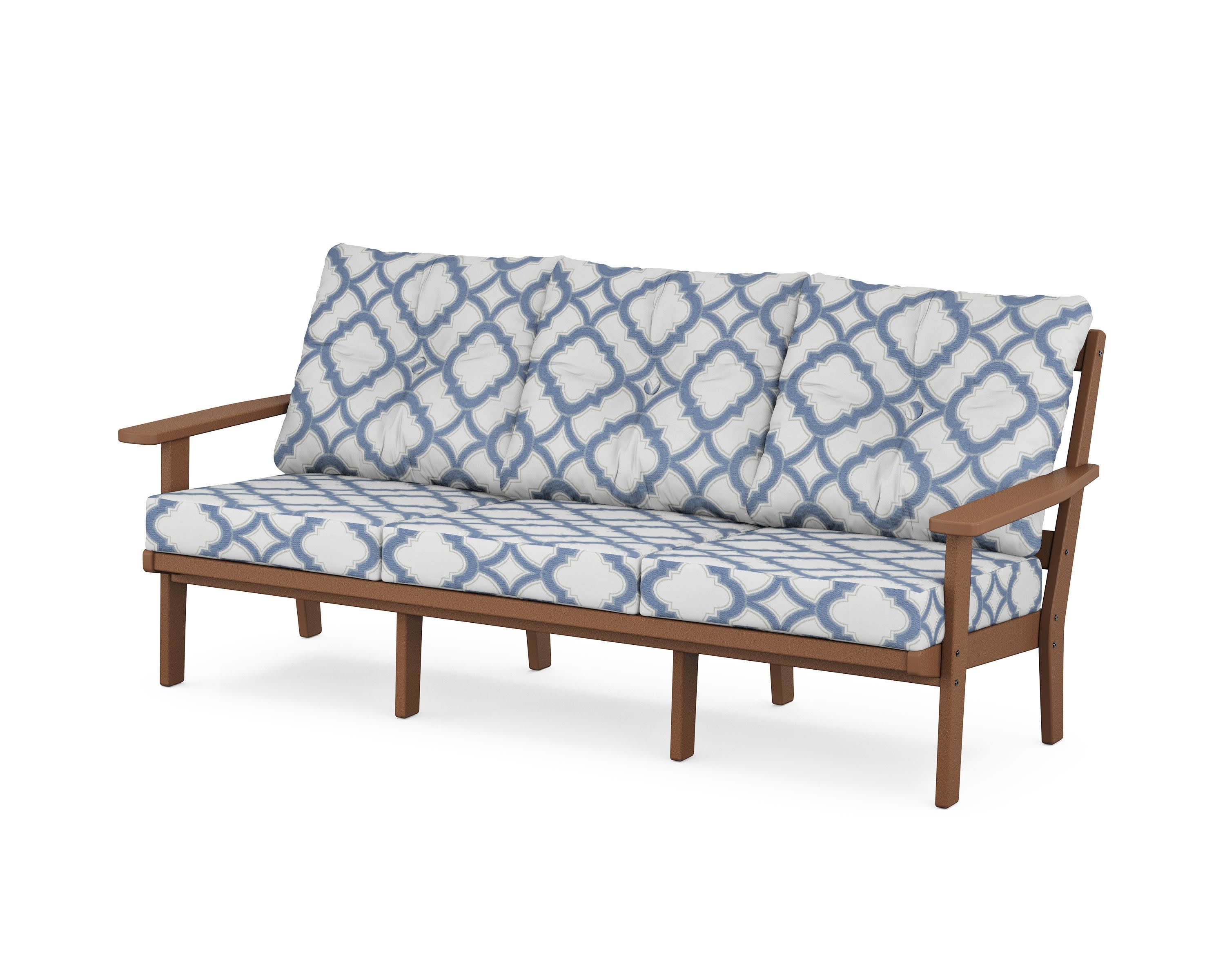 PrairieDeep Seating Sofa in Teak / Trellis Sky Blue